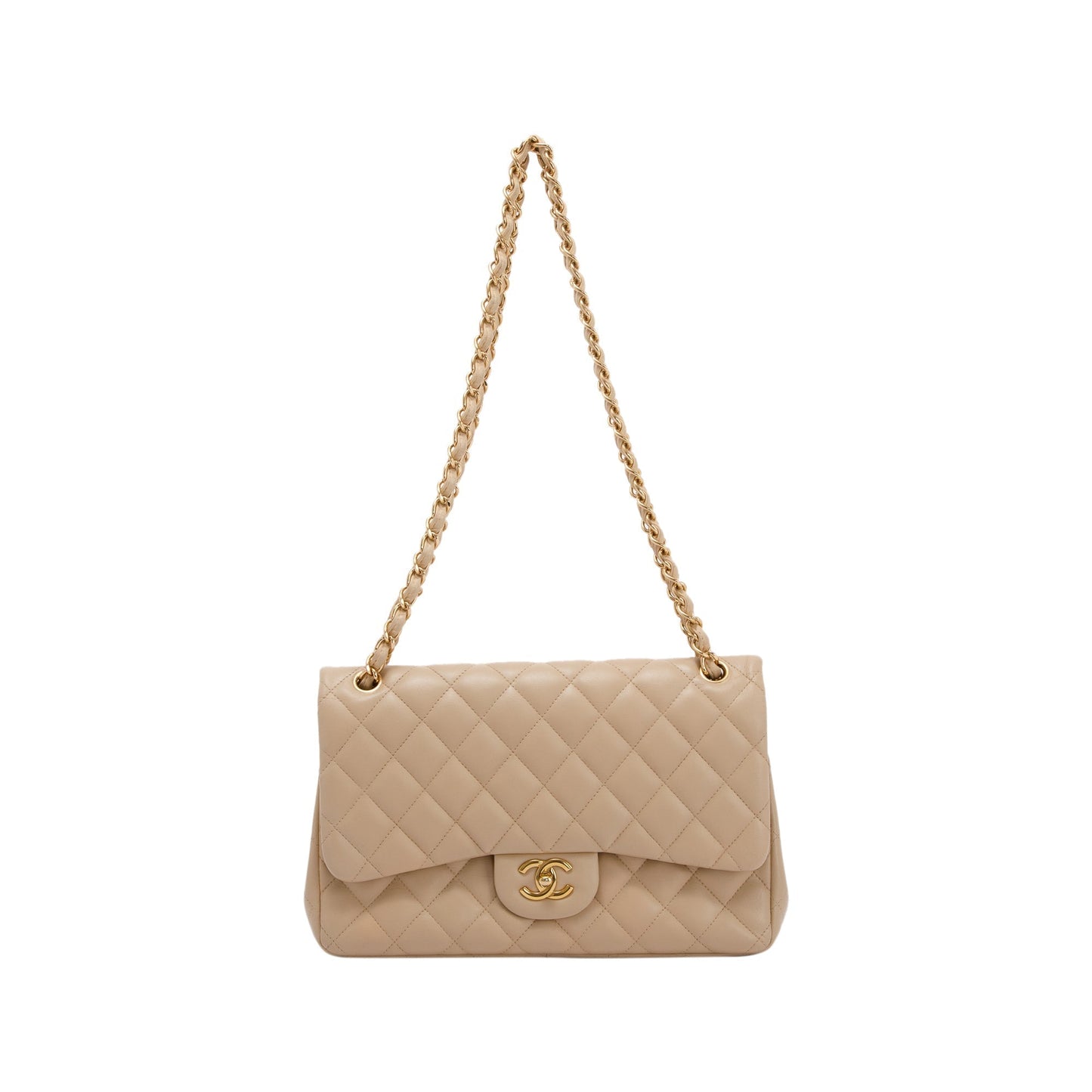 Chanel Classic Jumbo Double Flap Lambskin Beige Travel Bag
