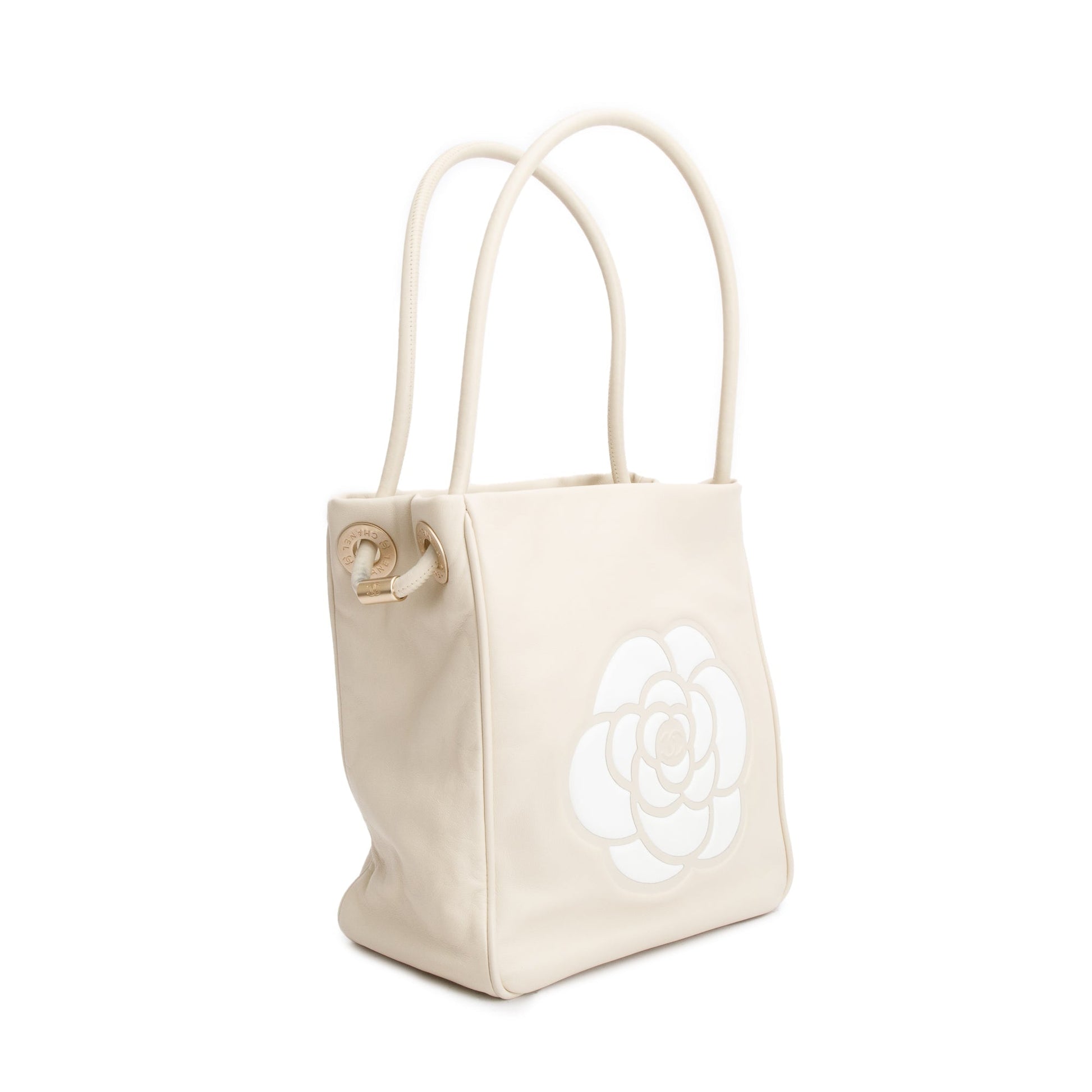 Chanel Camellia Leather Lambskin Beige Travel Bag