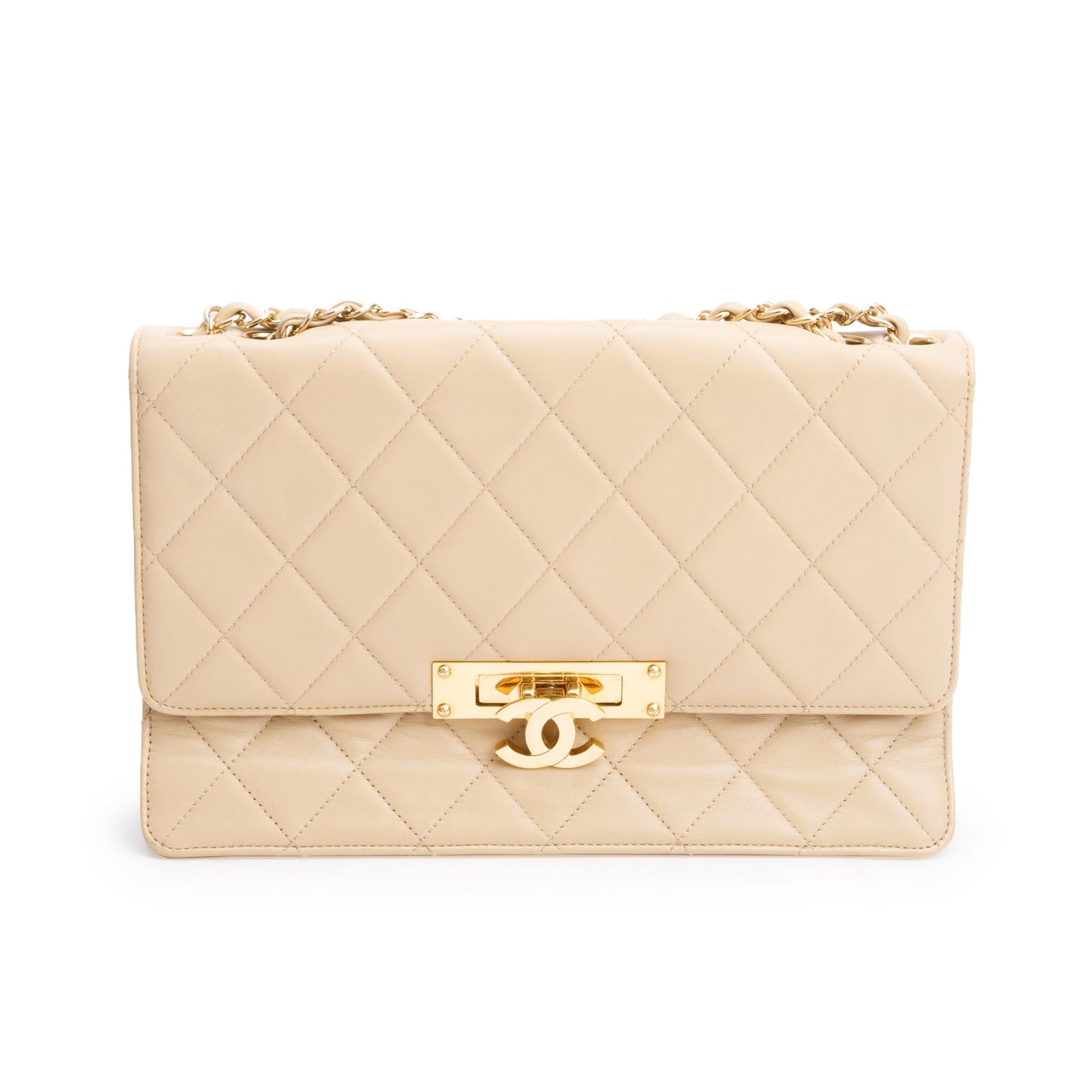 Chanel Golden Class Flap Leather Lambskin Beige Travel Bag