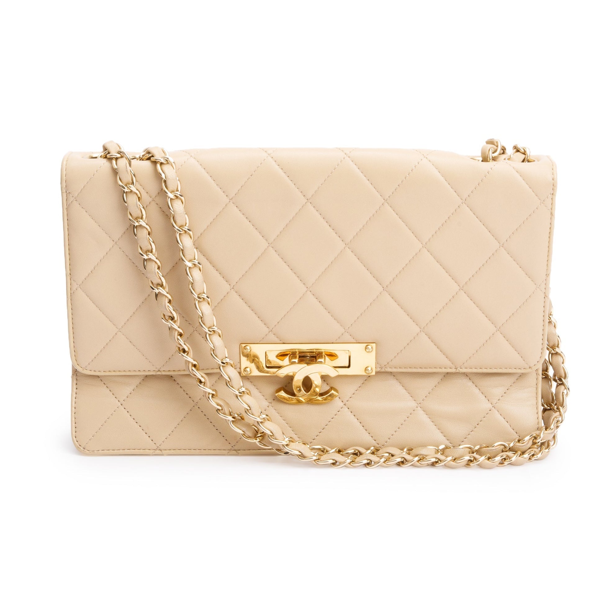 Chanel Golden Class Flap Leather Lambskin Beige Travel Bag