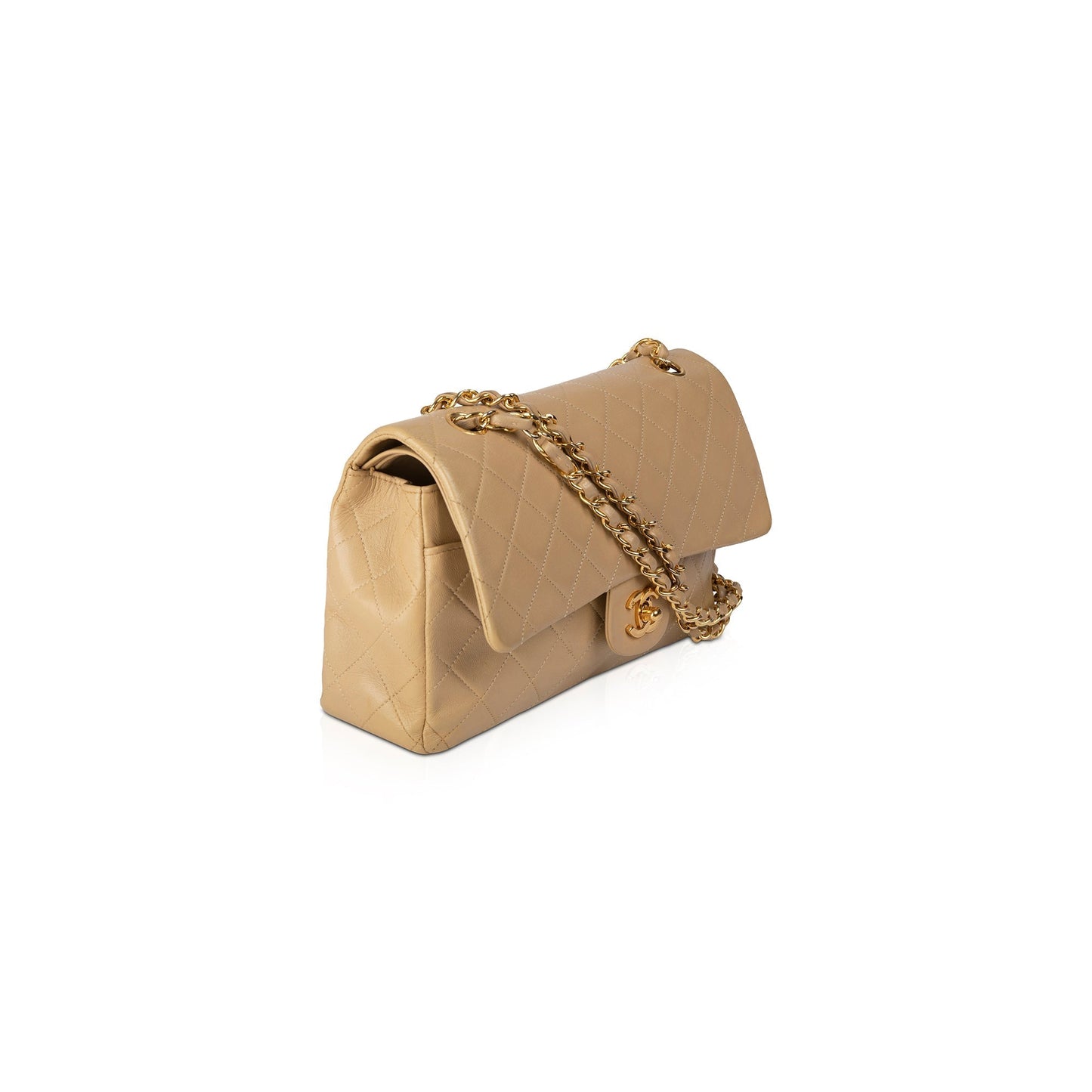 Chanel Classic Double Flap Lambskin Beige Travel Bag