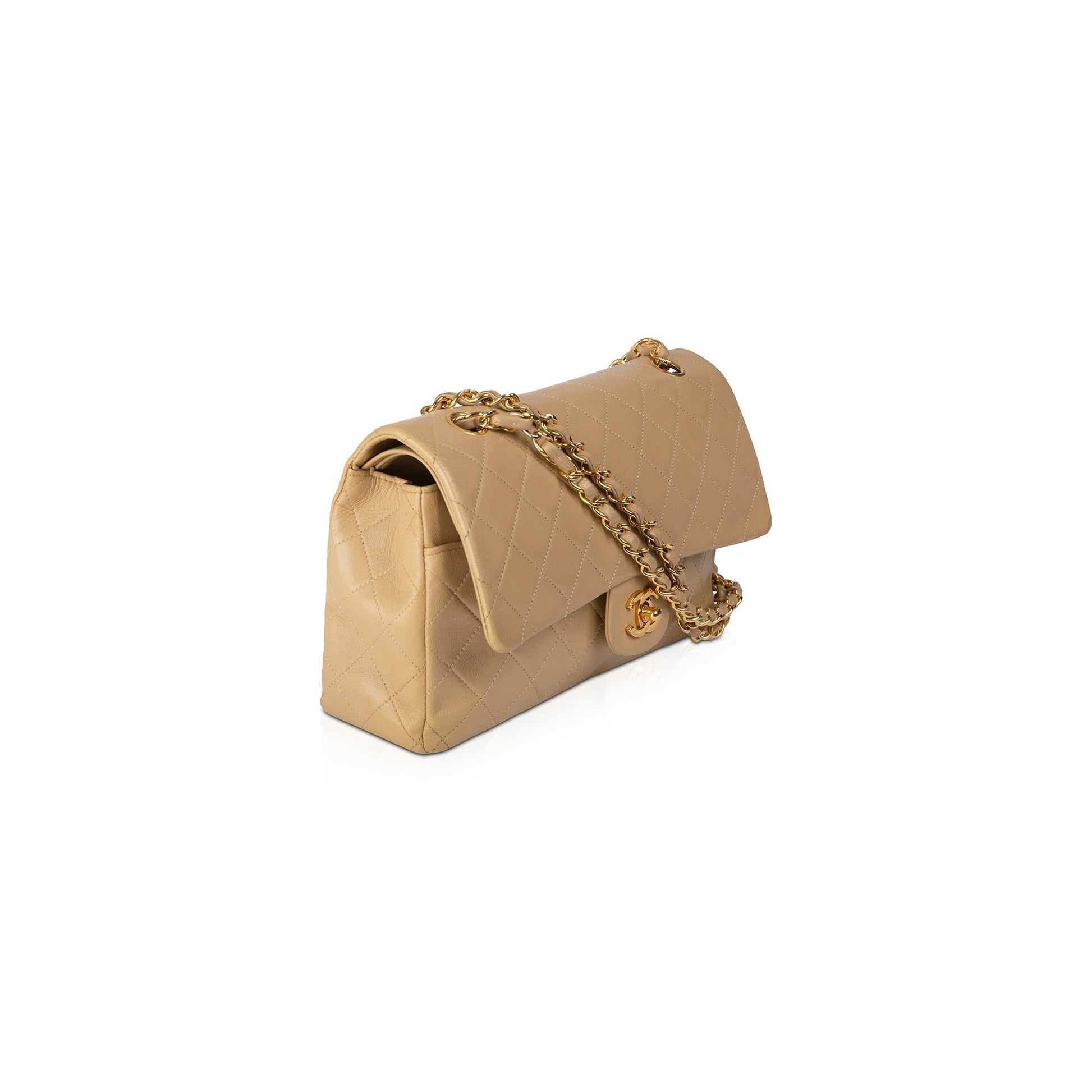 Chanel Classic Double Flap Lambskin Beige Travel Bag
