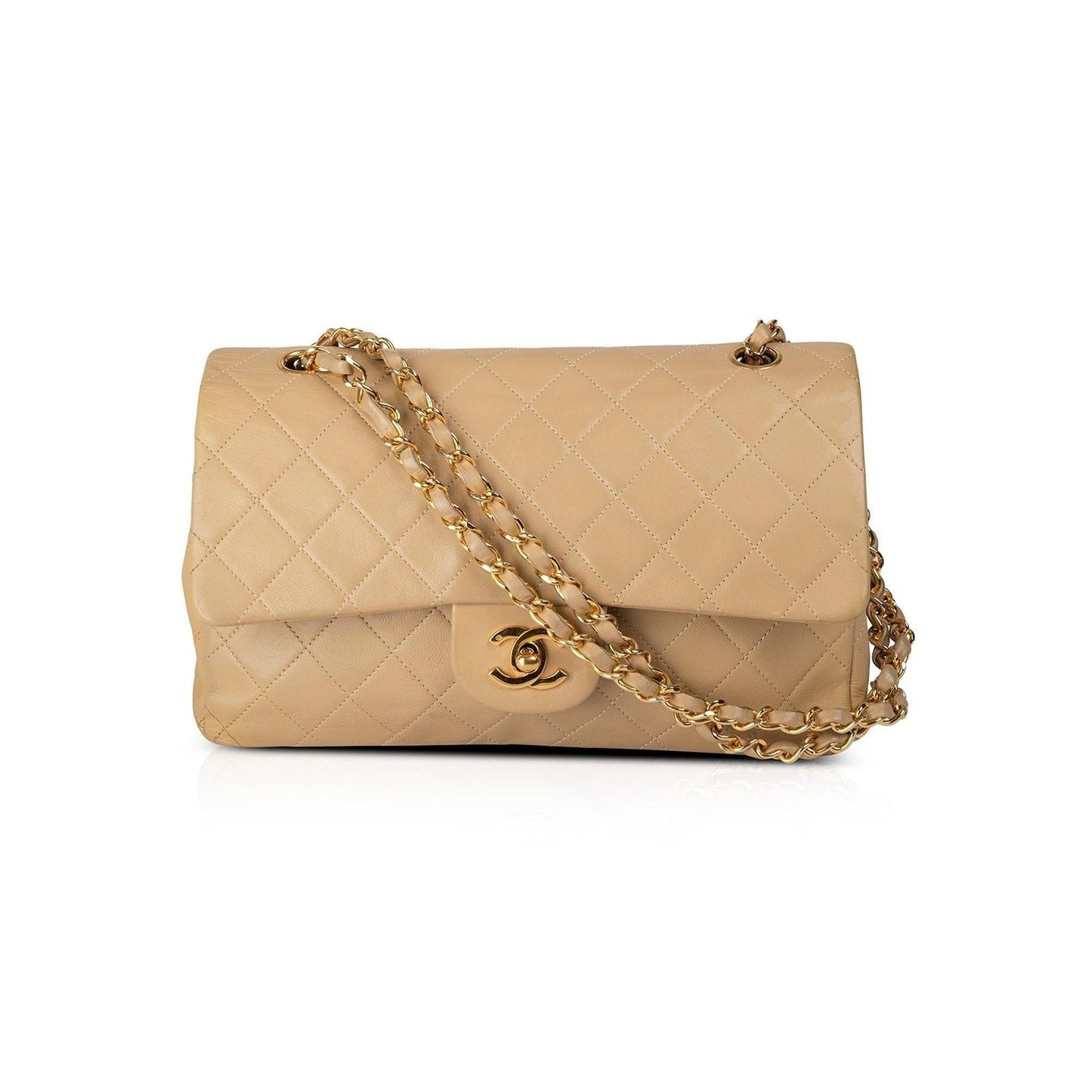 Chanel Classic Double Flap Lambskin Beige Travel Bag