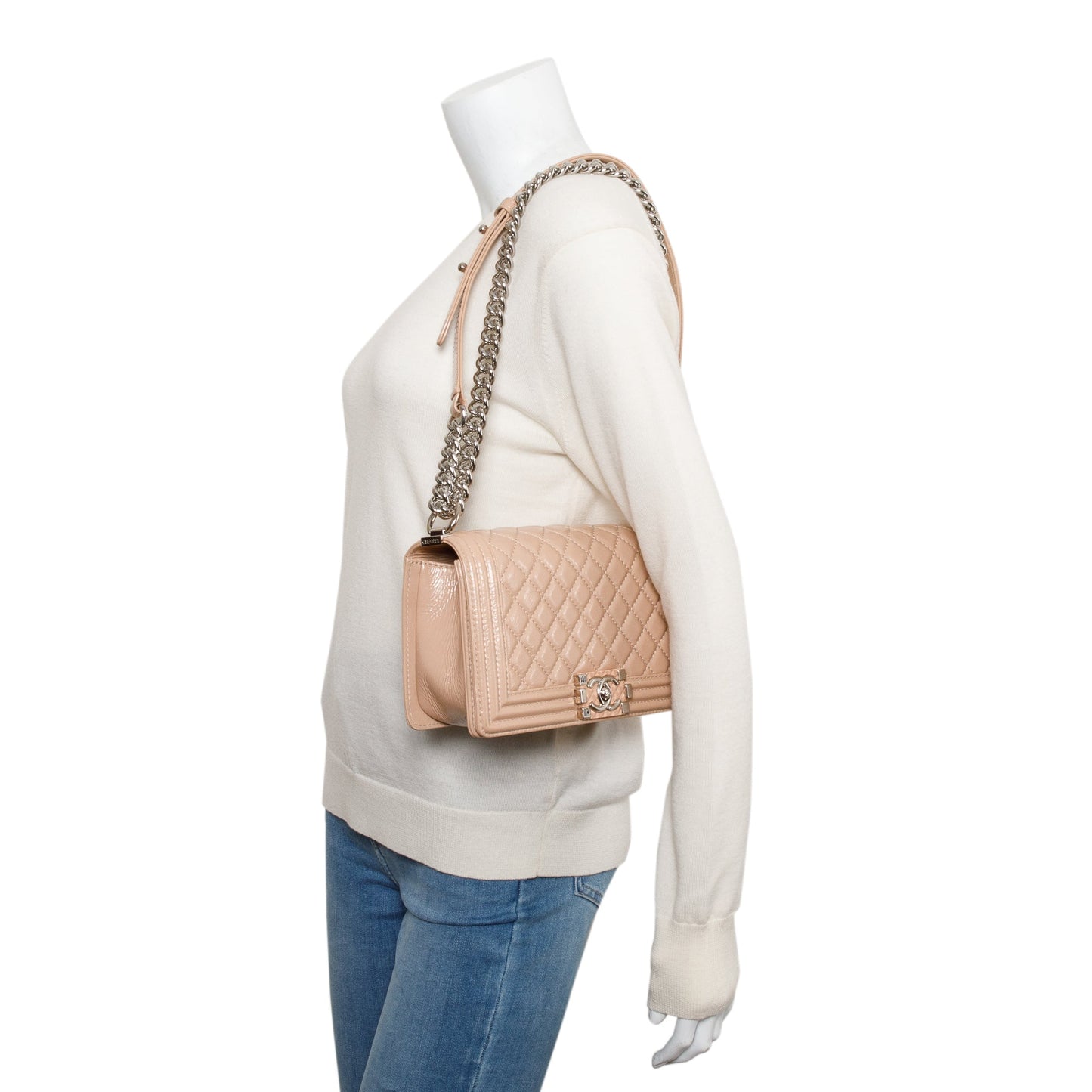Chanel Patent Boy Leather Beige Travel Bag