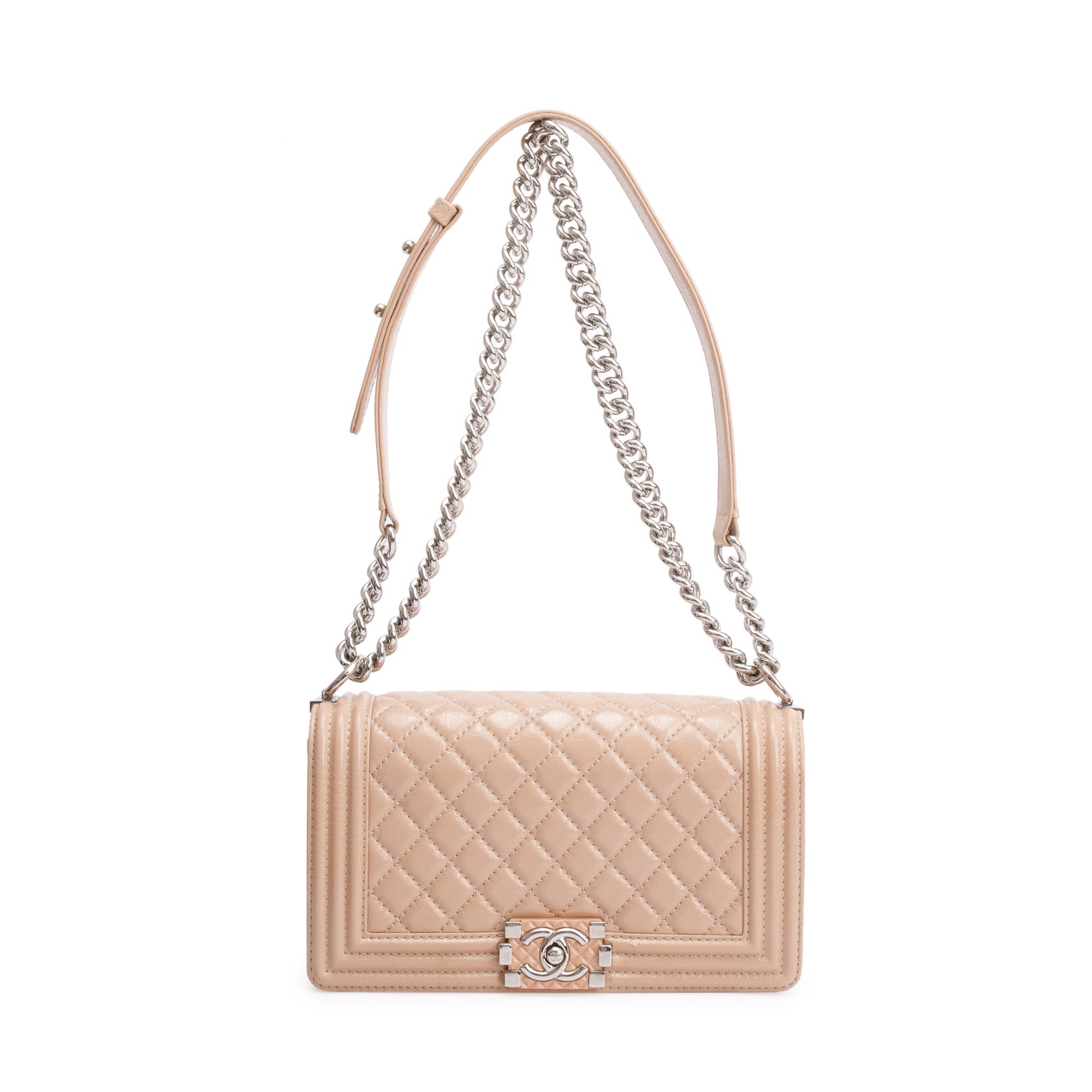 Chanel Patent Boy Leather Beige Travel Bag