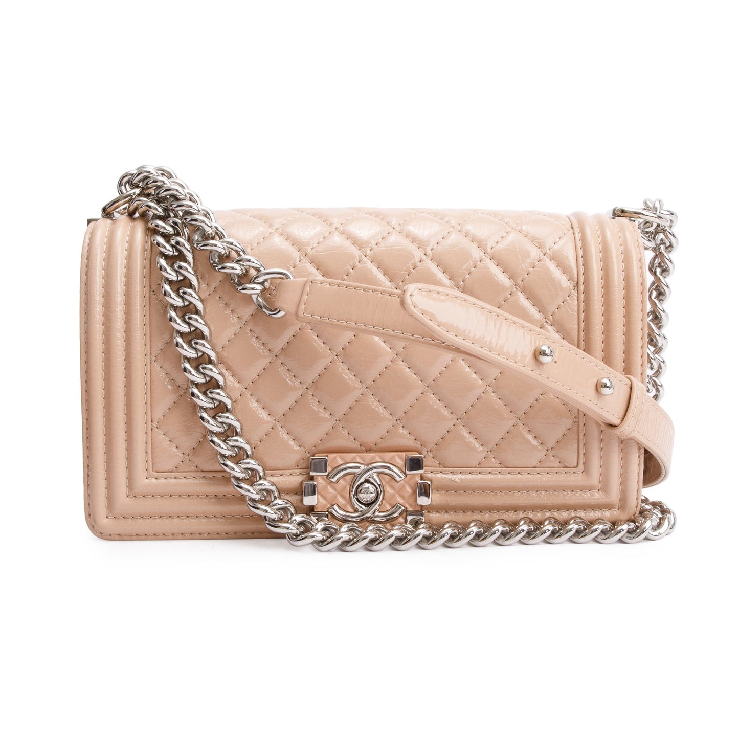 Chanel Patent Boy Leather Beige Travel Bag