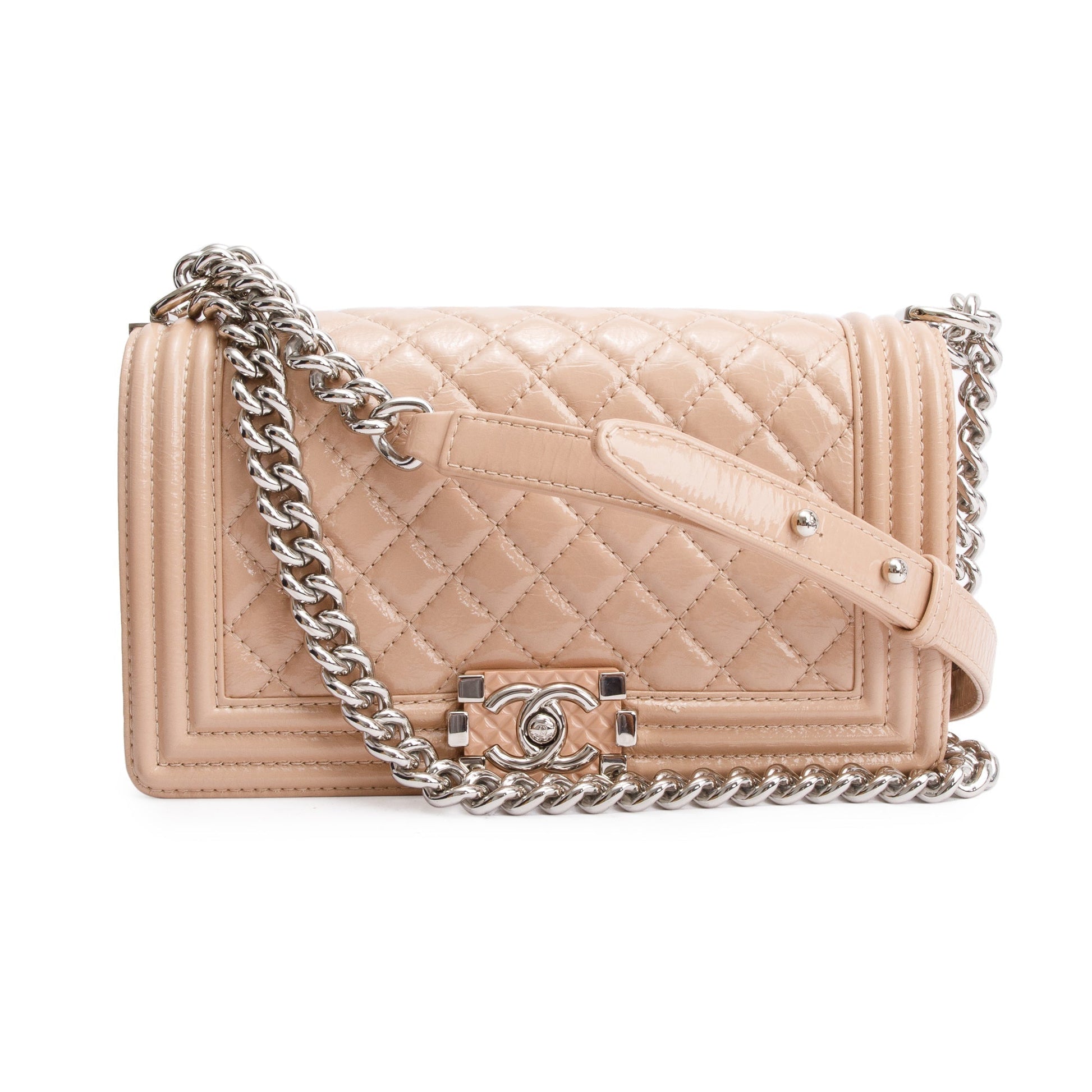 Chanel Patent Boy Leather Beige Travel Bag