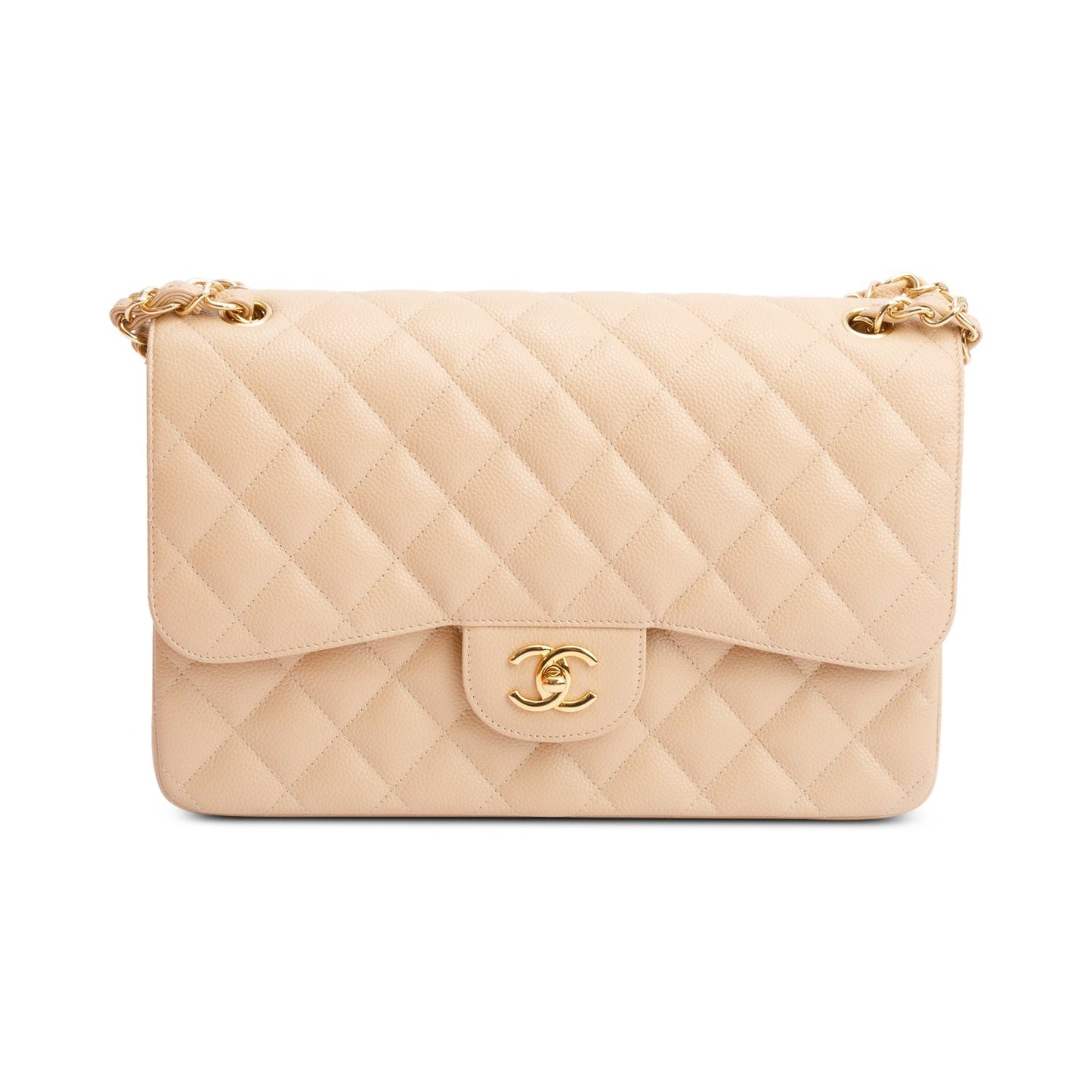 Chanel Quilted Caviar Classic Jumbo Double Leather Beige Travel Bag Authenticity Card