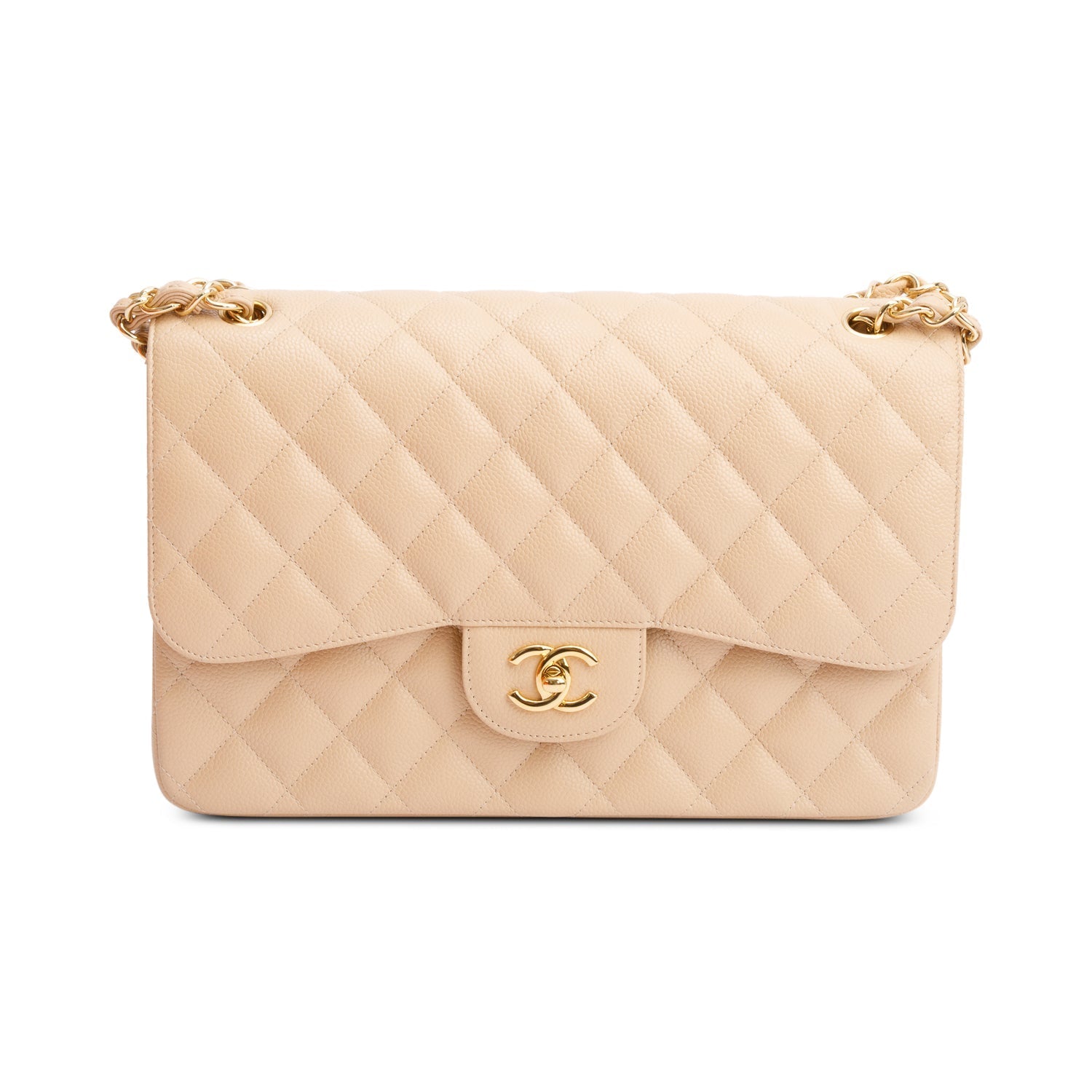 Chanel Quilted Caviar Classic Jumbo Double Leather Beige Travel Bag Authenticity Card
