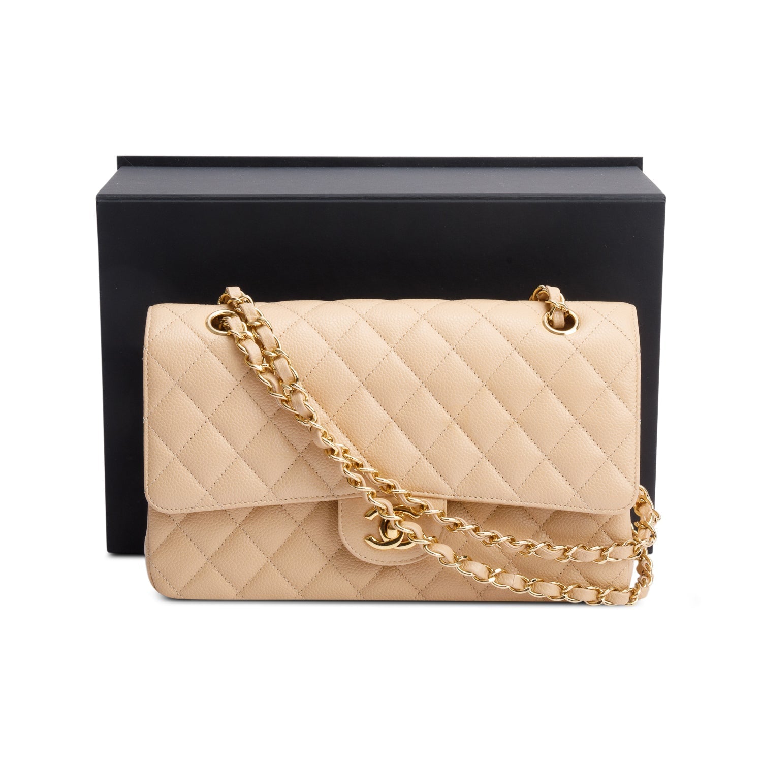 Chanel Quilted Caviar Classic Double Flap Leather Beige Travel Bag Authenticity Card