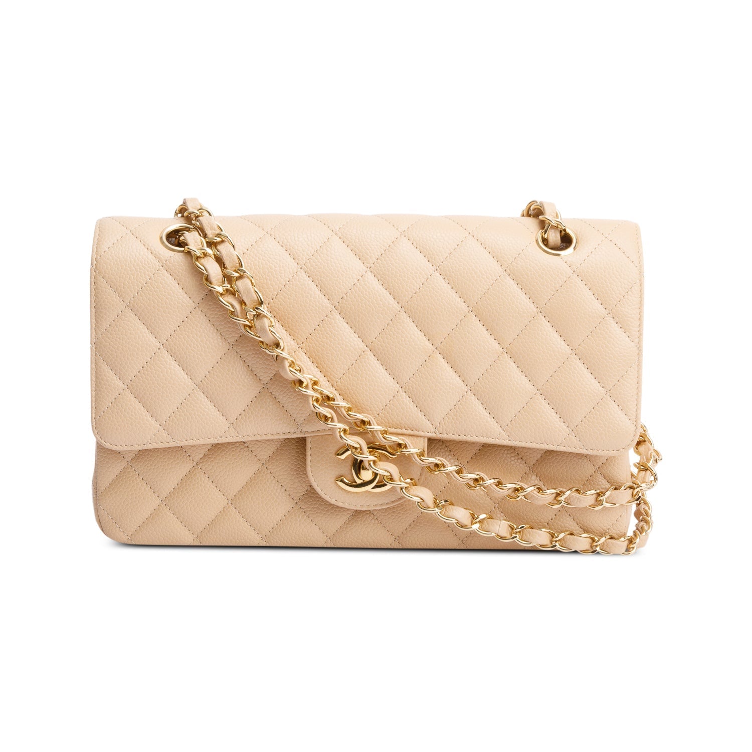 Chanel Quilted Caviar Classic Double Flap Leather Beige Travel Bag Authenticity Card