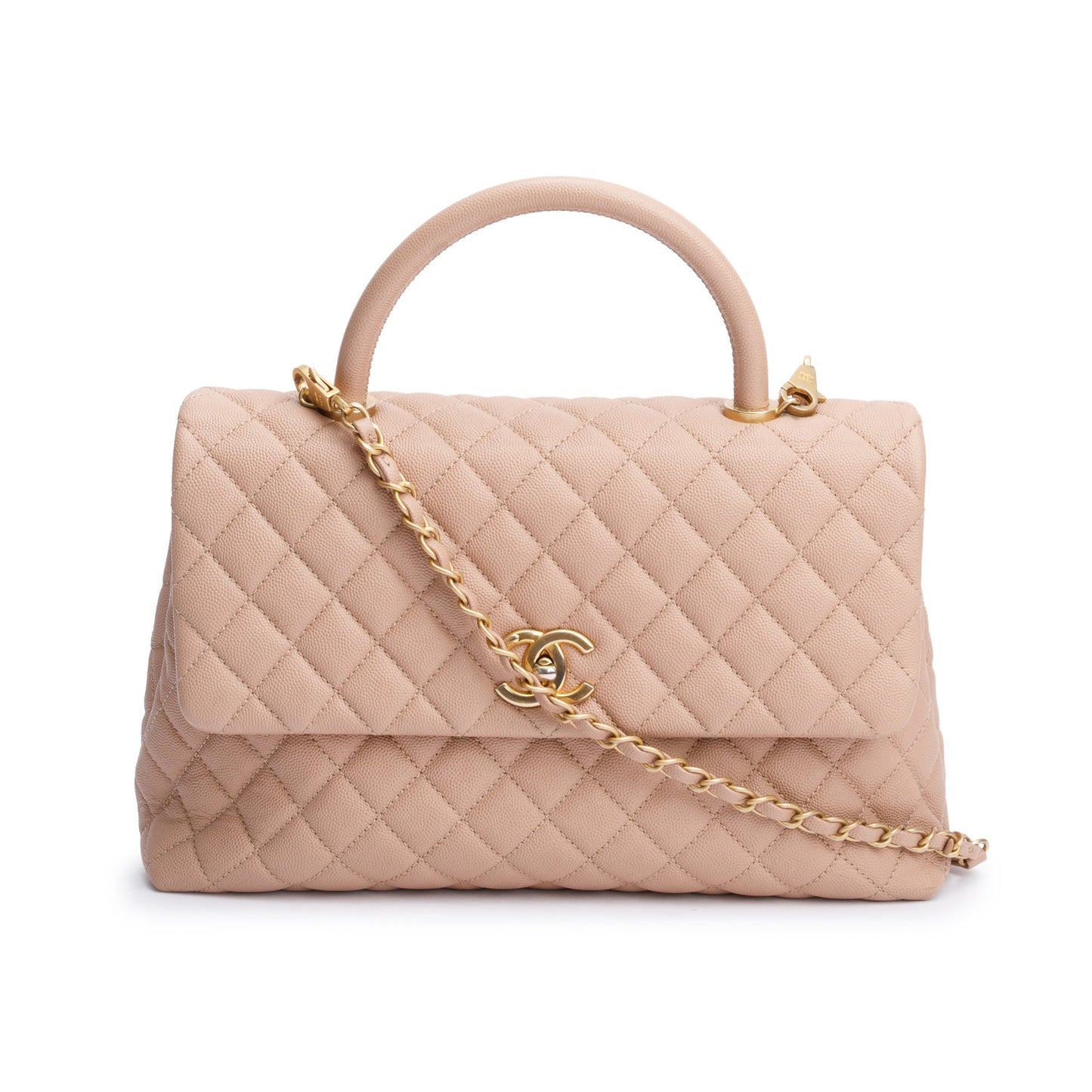 Chanel Quilted Caviar Coco Handle Leather Beige Travel Bag
