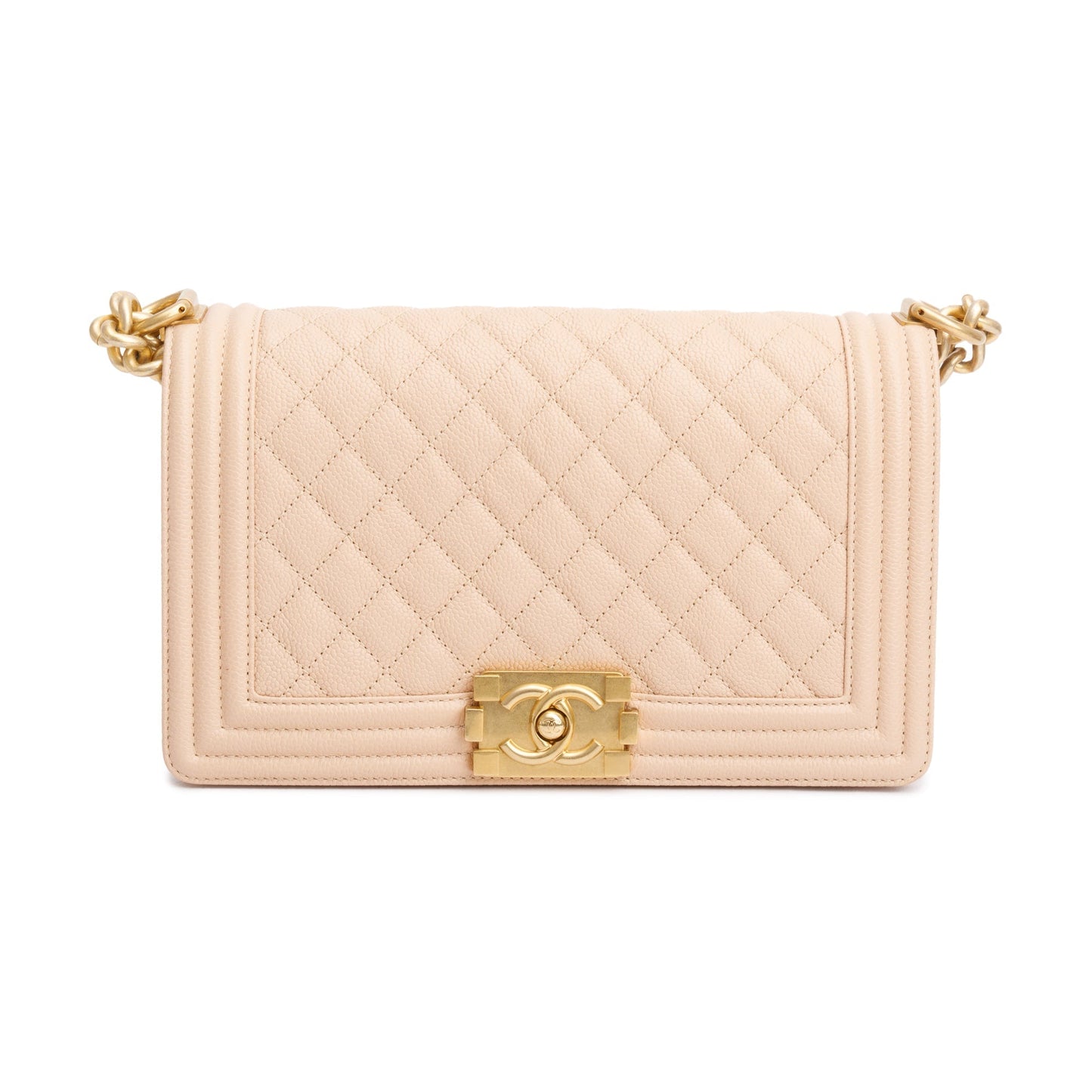 Chanel Quilted Caviar Boy Leather Beige Travel Bag