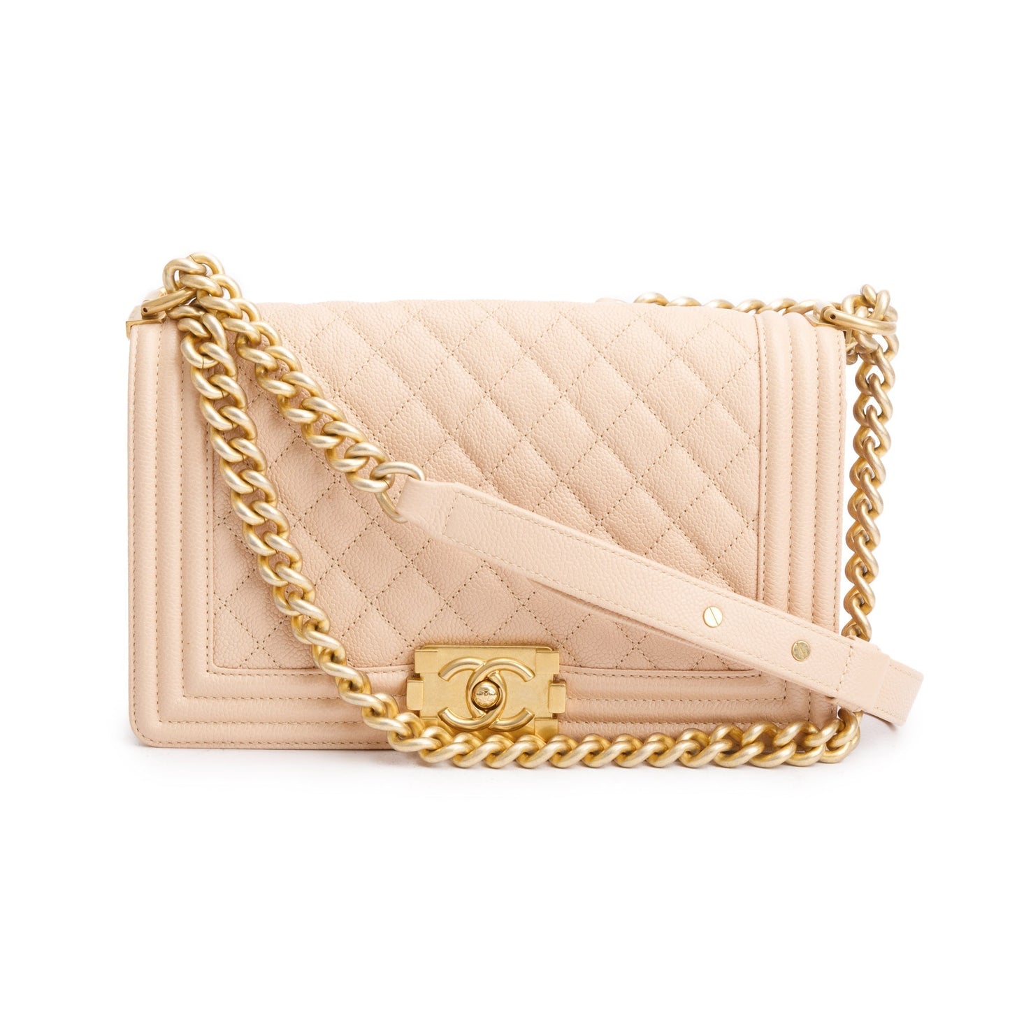 Chanel Quilted Caviar Boy Leather Beige Travel Bag