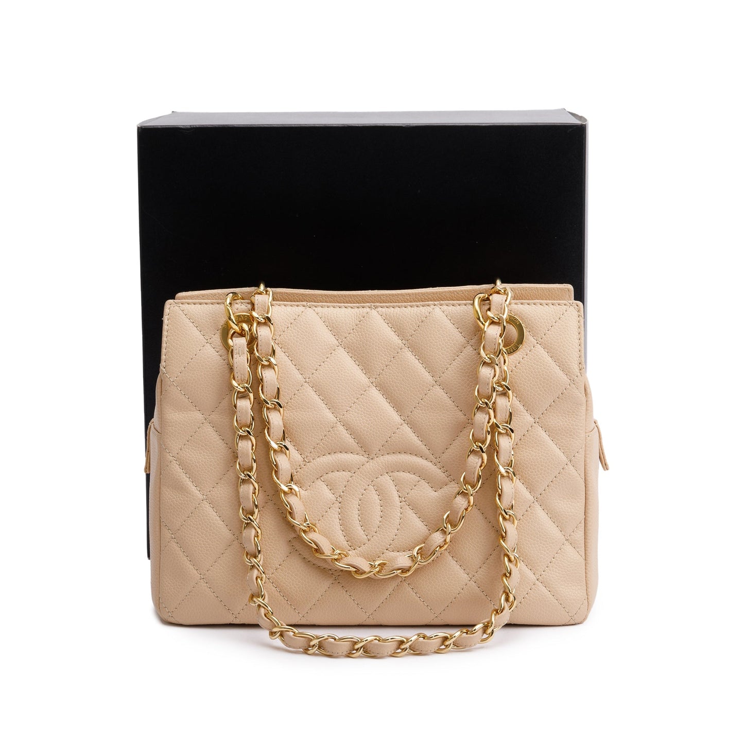 Chanel Quilted Caviar Petit Timeless Leather Beige Travel Bag
