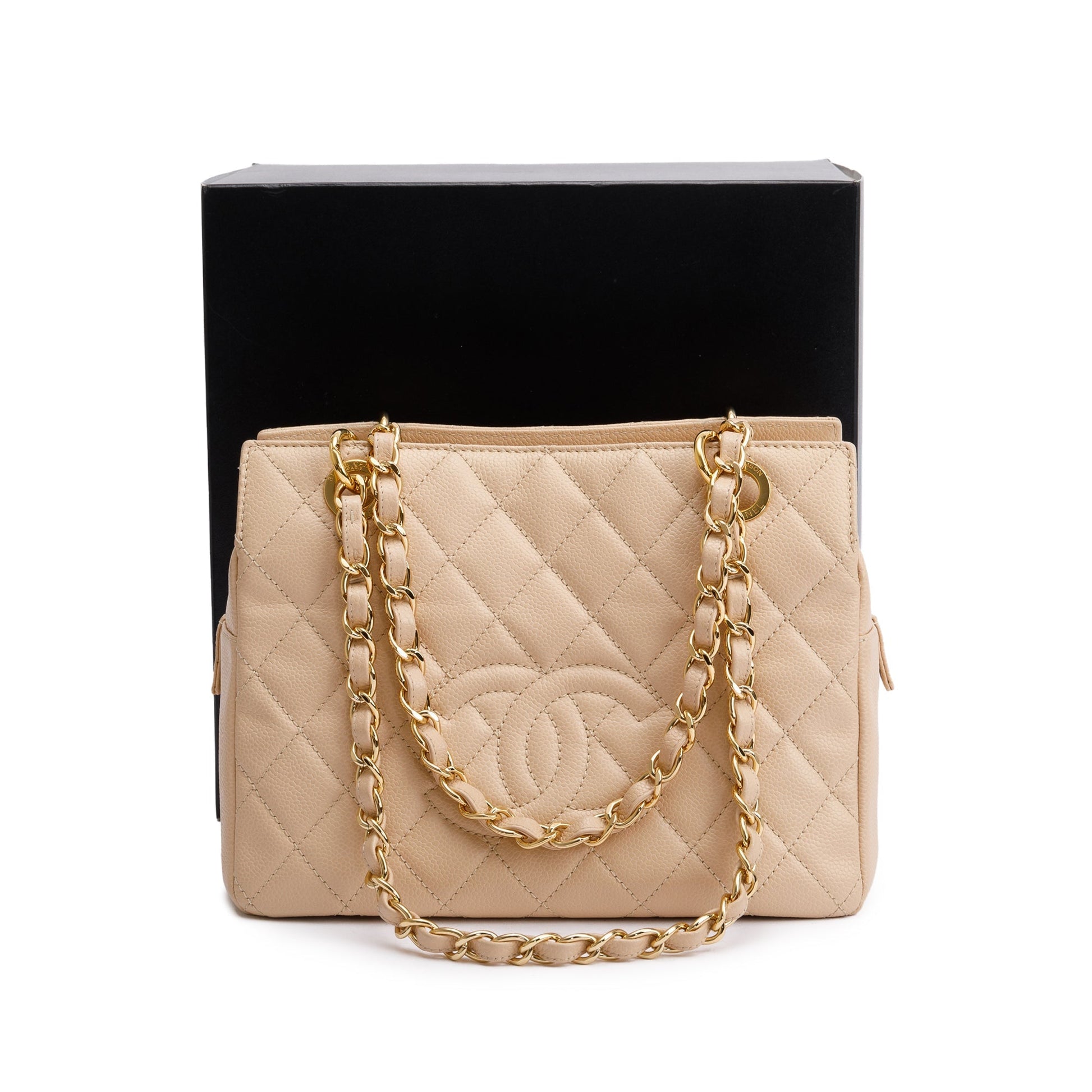 Chanel Quilted Caviar Petit Timeless Leather Beige Travel Bag