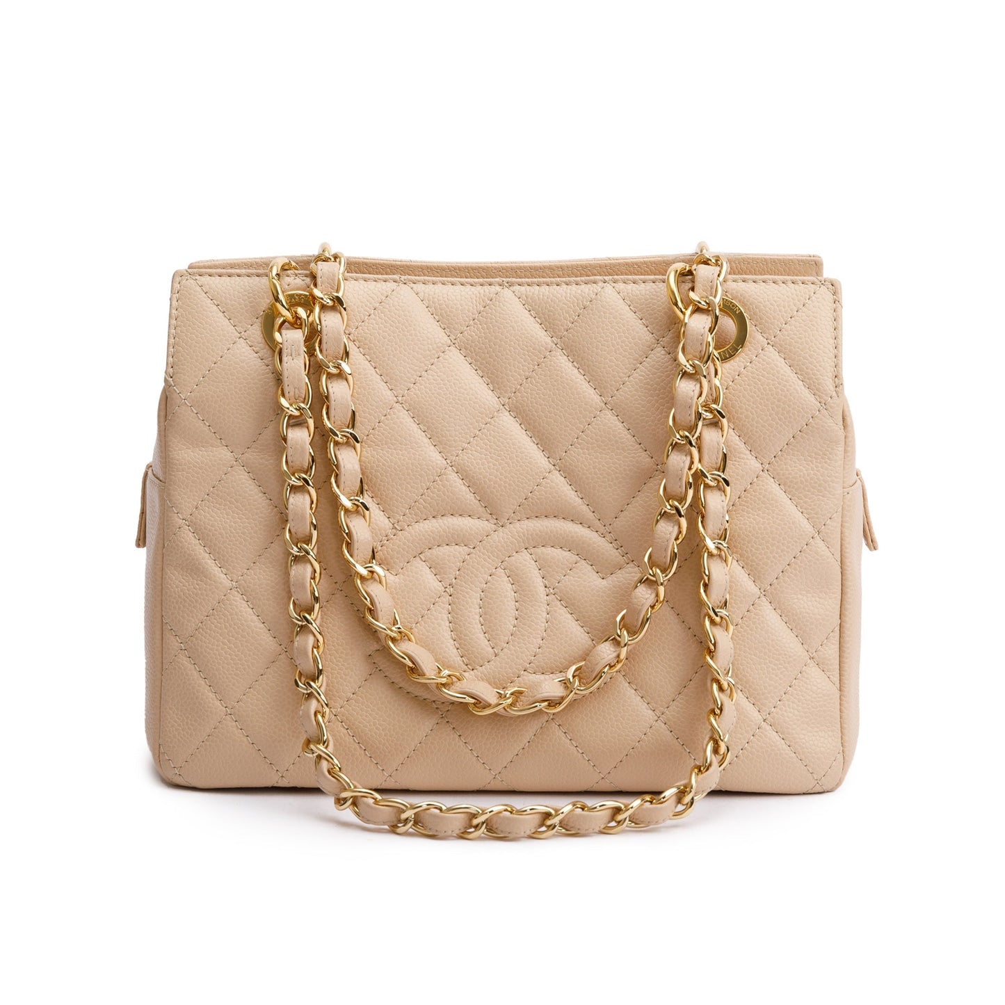 Chanel Quilted Caviar Petit Timeless Leather Beige Travel Bag