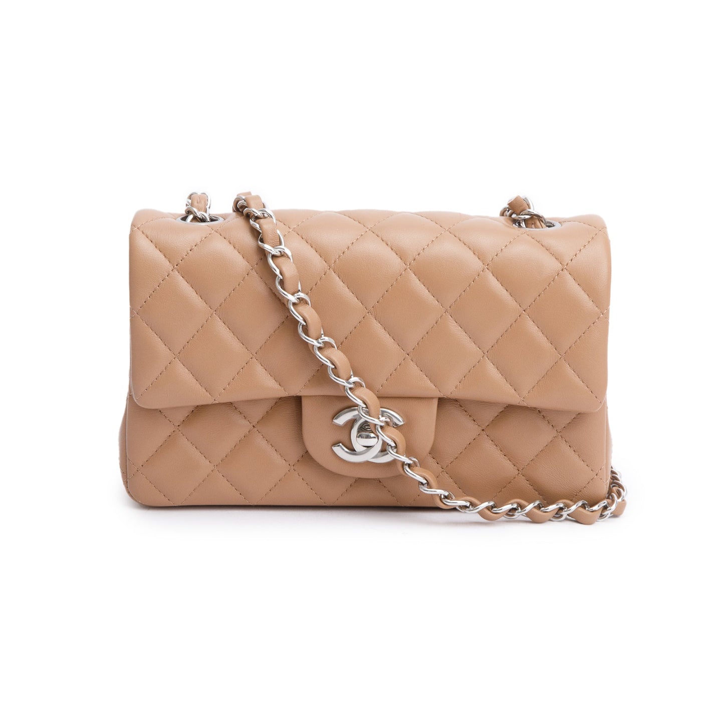 Chanel Quilted Classic Rectangular Flap Leather Lambskin Beige Travel Bag