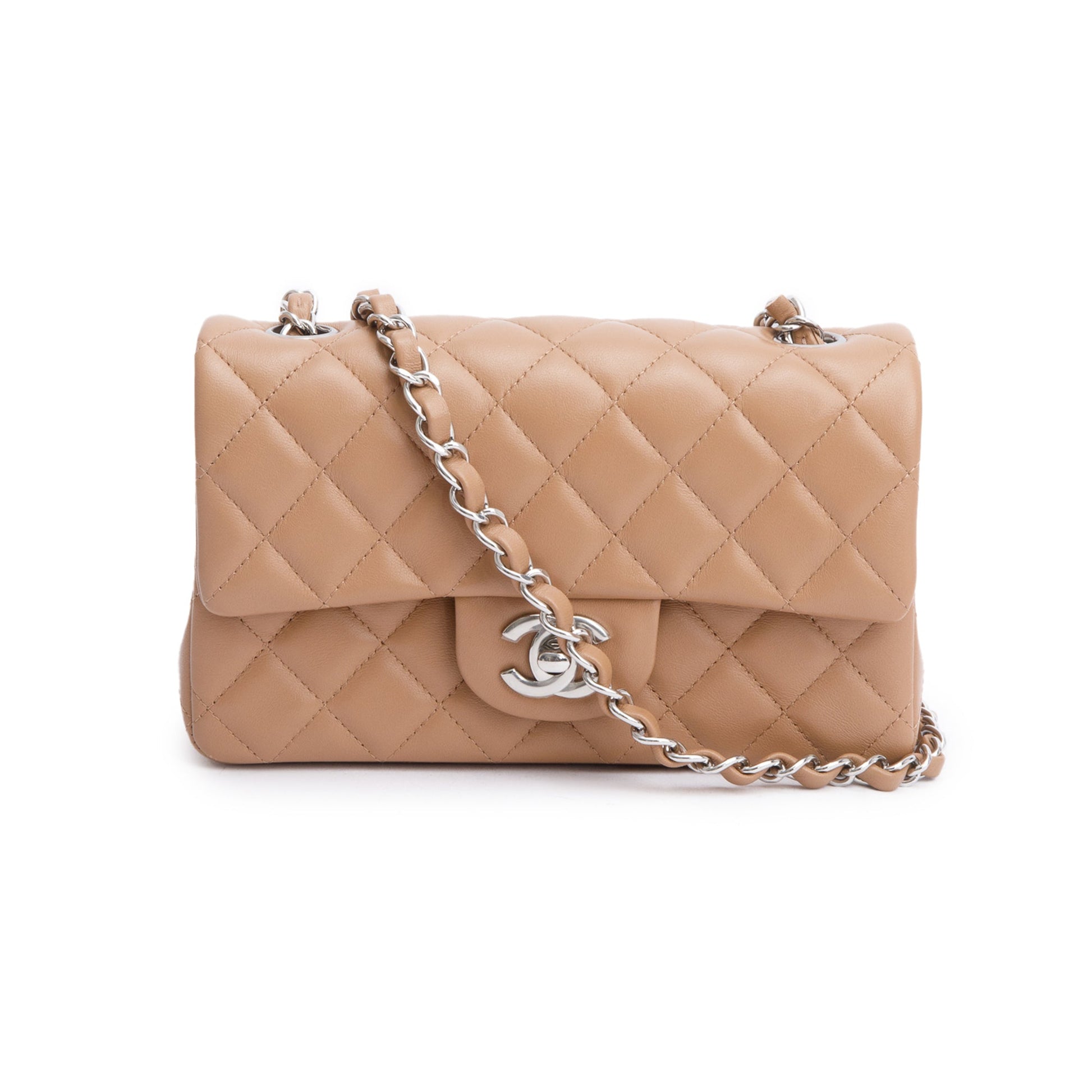 Chanel Quilted Classic Rectangular Flap Leather Lambskin Beige Travel Bag