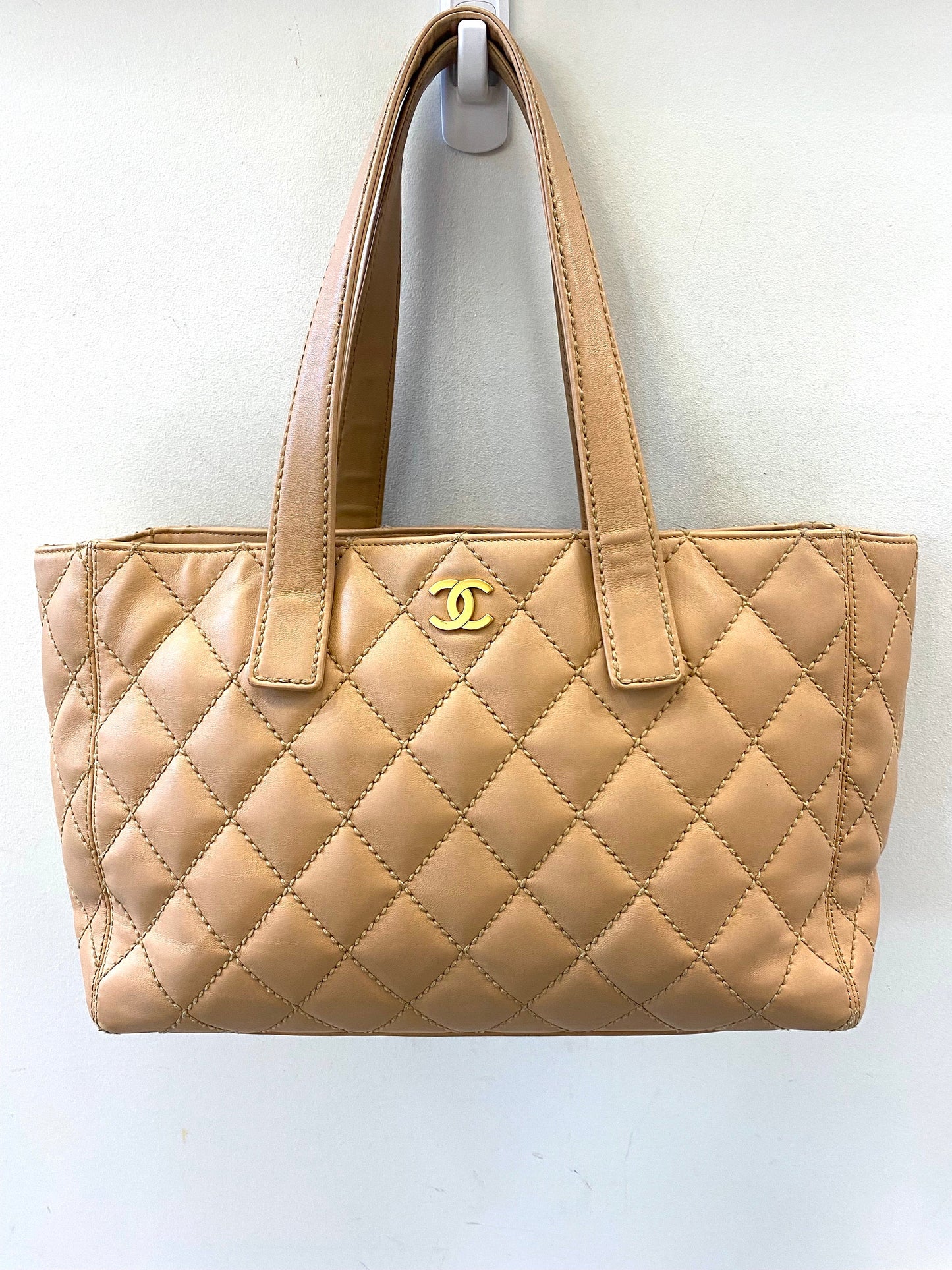 Chanel QUILTED LAMBSKIN WILD STITCH Leather Tote Bag