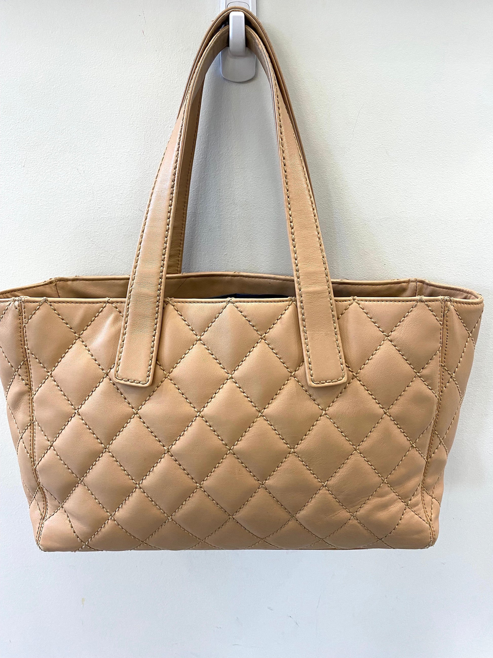 Chanel QUILTED LAMBSKIN WILD STITCH Leather Tote Bag