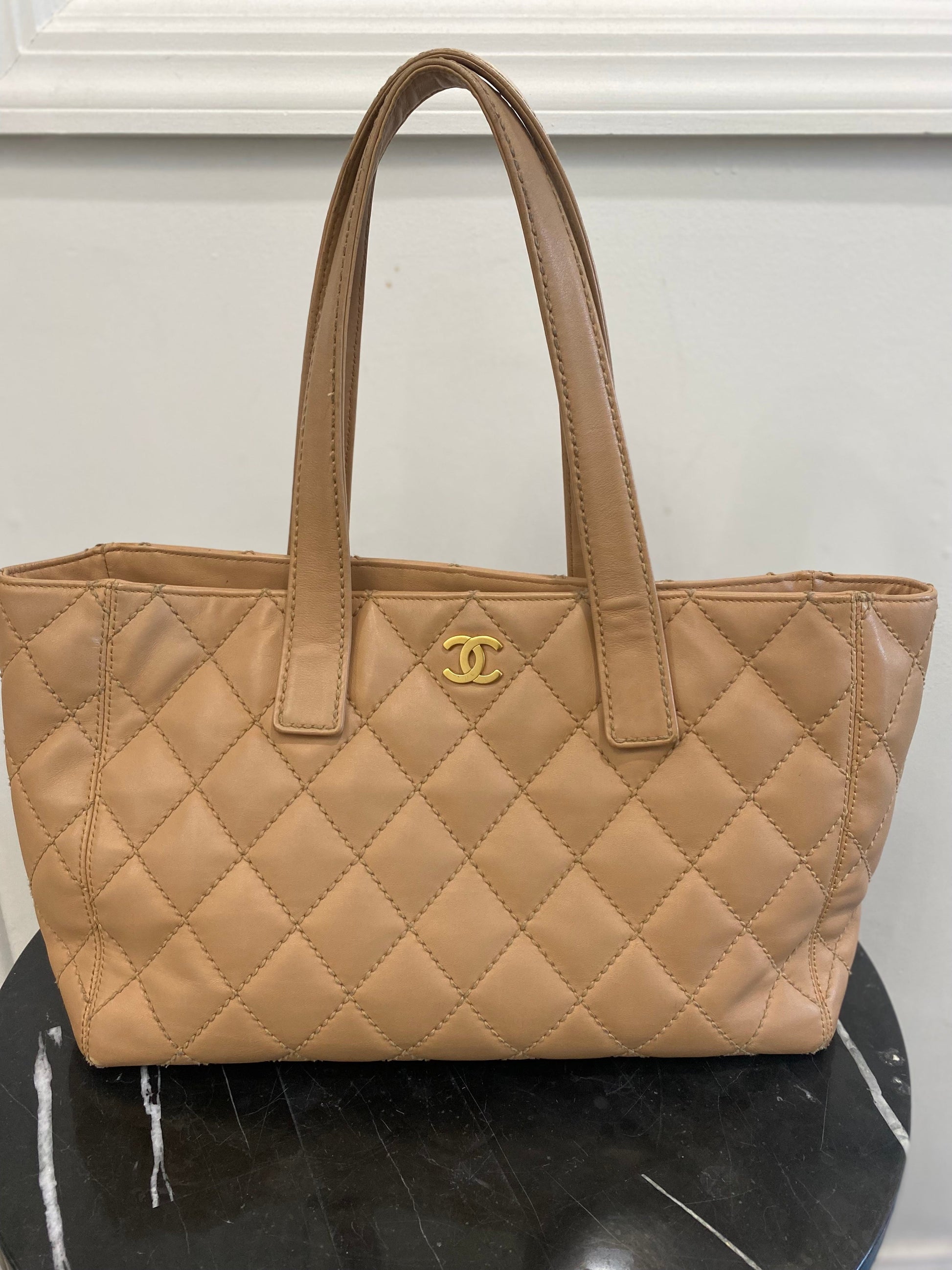 Chanel QUILTED LAMBSKIN WILD STITCH Leather Tote Bag