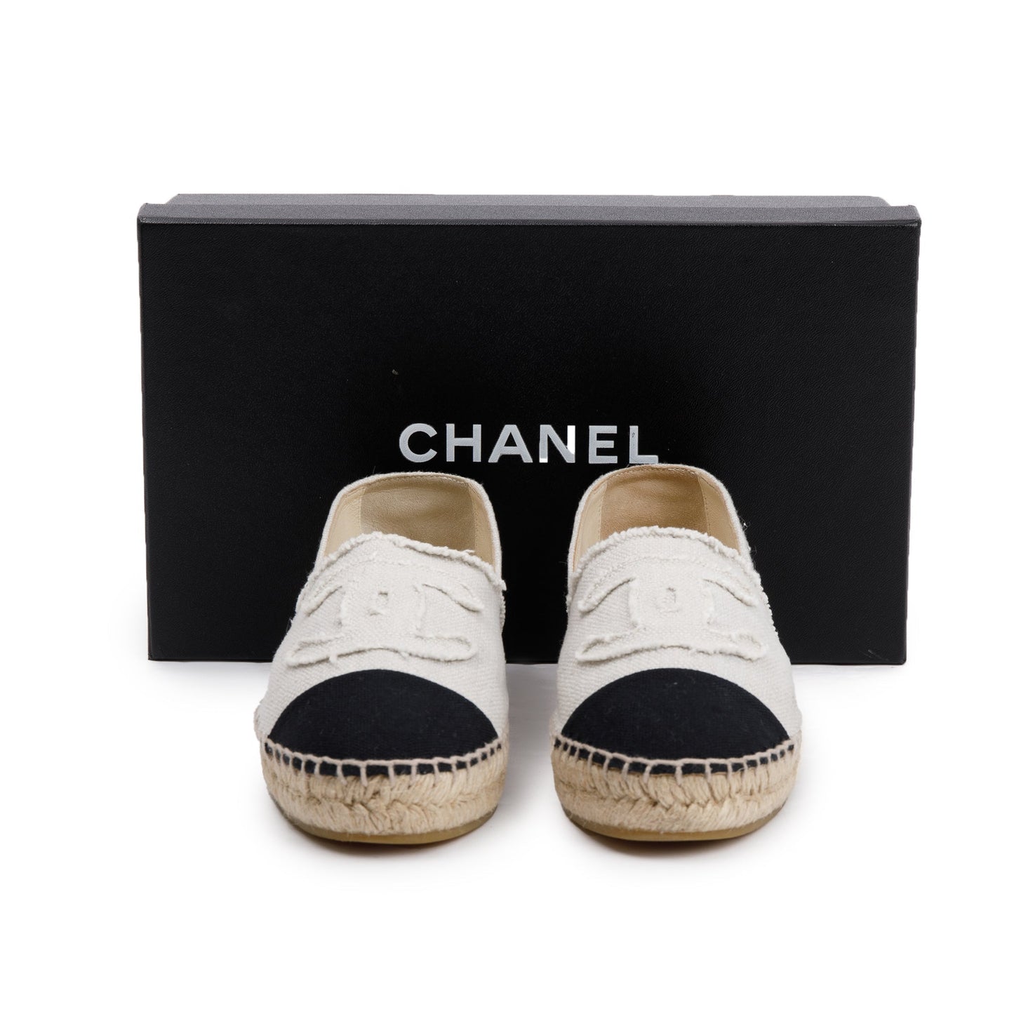 Chanel Interlocking CC Logo Espadrilles Canvas Black Beige Travel Bag