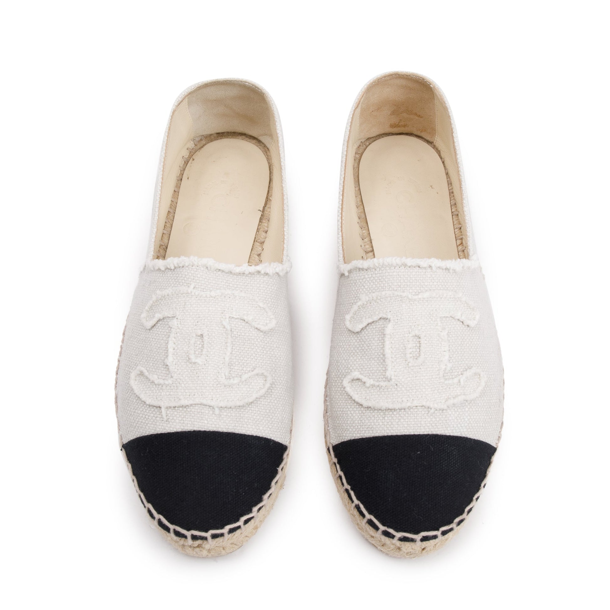 Chanel Interlocking CC Logo Espadrilles Canvas Black Beige Travel Bag