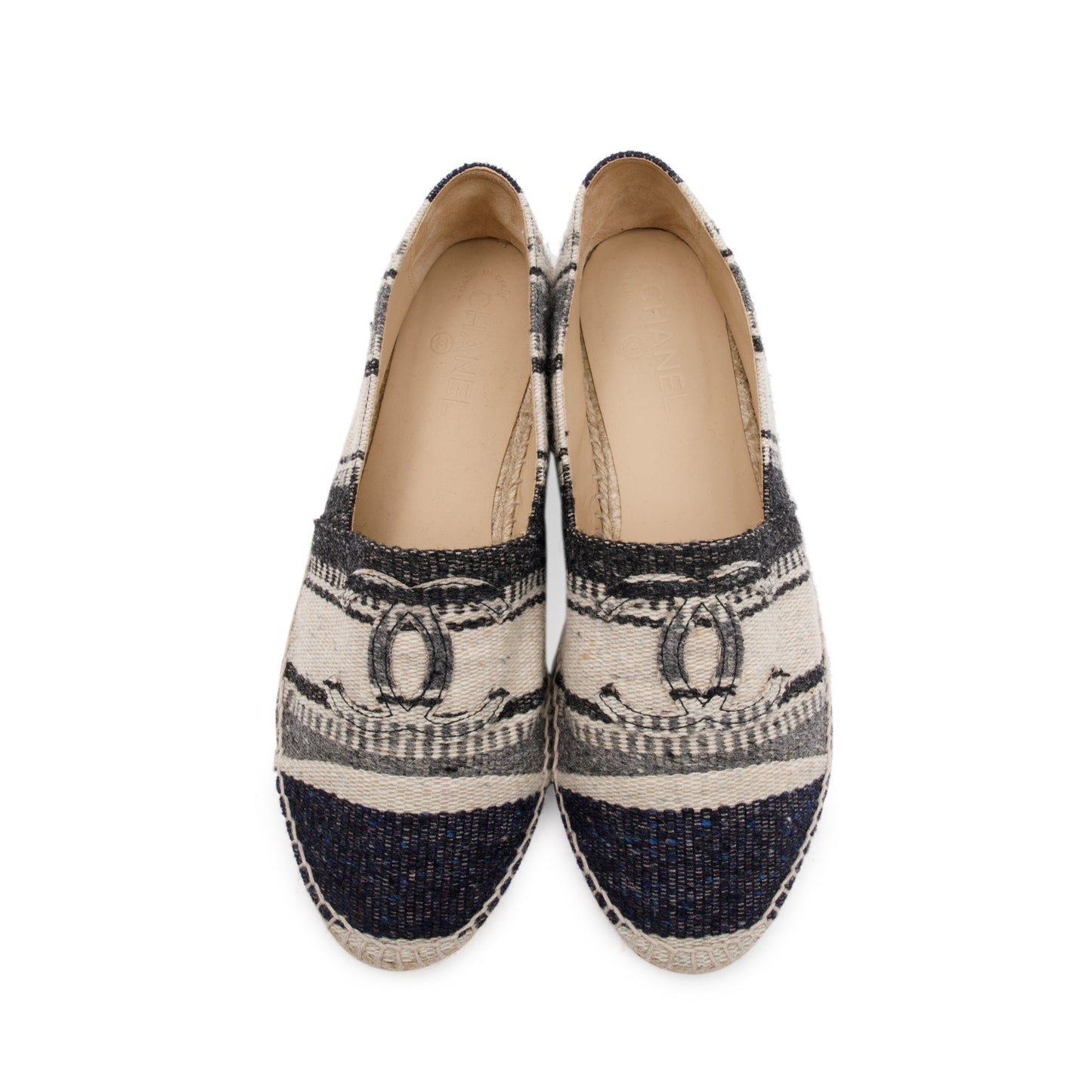 Chanel Wool Tweed Espadrilles Lambskin Black Beige Travel Bag