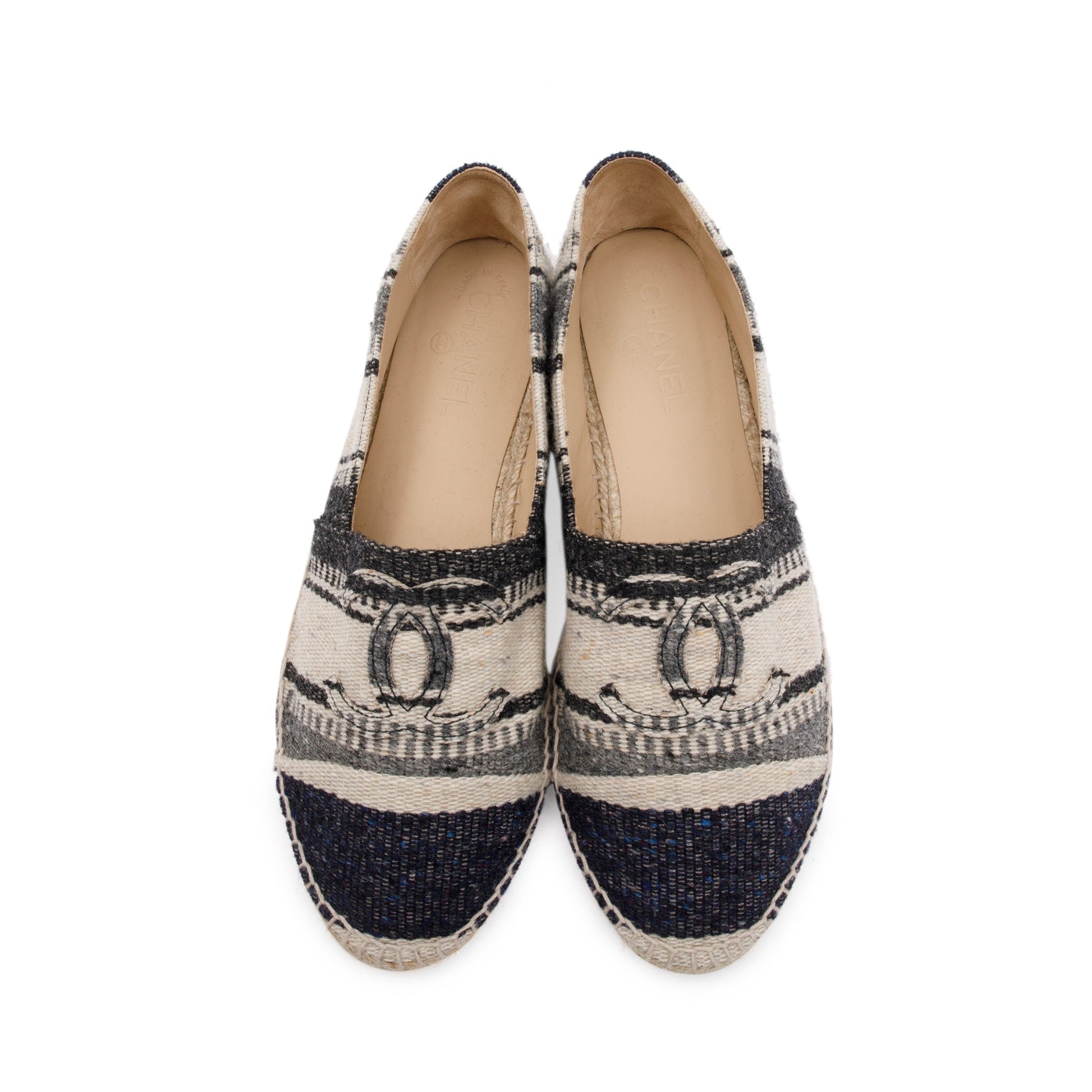 Chanel Wool Tweed Espadrilles Lambskin Black Beige Travel Bag
