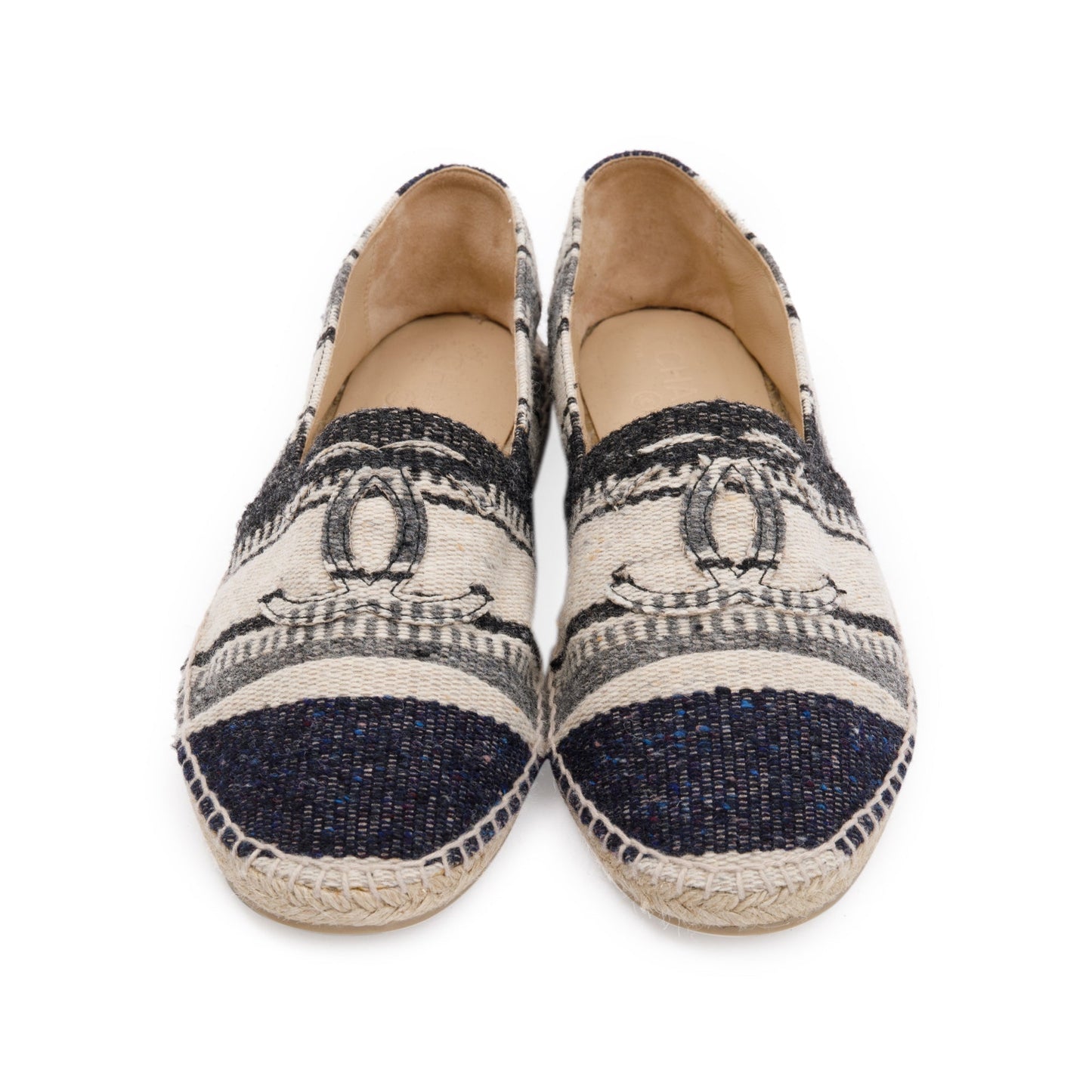 Chanel Wool Tweed Espadrilles Lambskin Black Beige Travel Bag