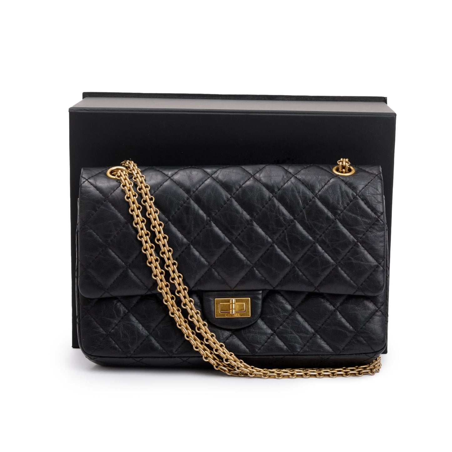 Chanel Aged 2.55 Reissue 226 Double Leather Calfskin Black Travel Bag