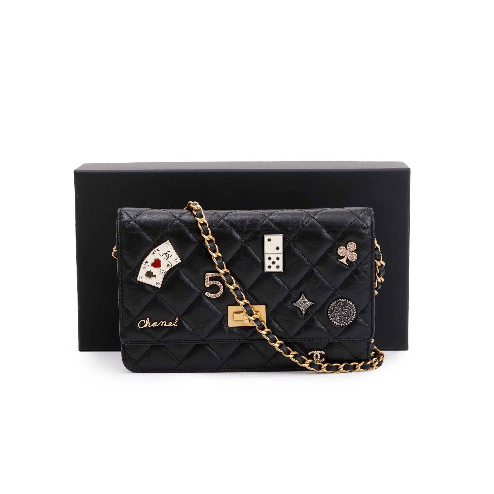 Chanel Aged Lucky Charms Reissue on Leather Calfskin Black Key Chain