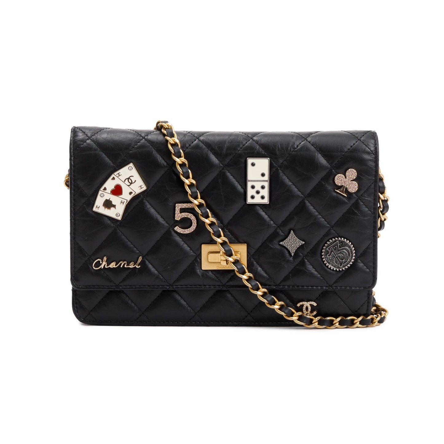 Chanel Aged Lucky Charms Reissue on Leather Calfskin Black Key Chain