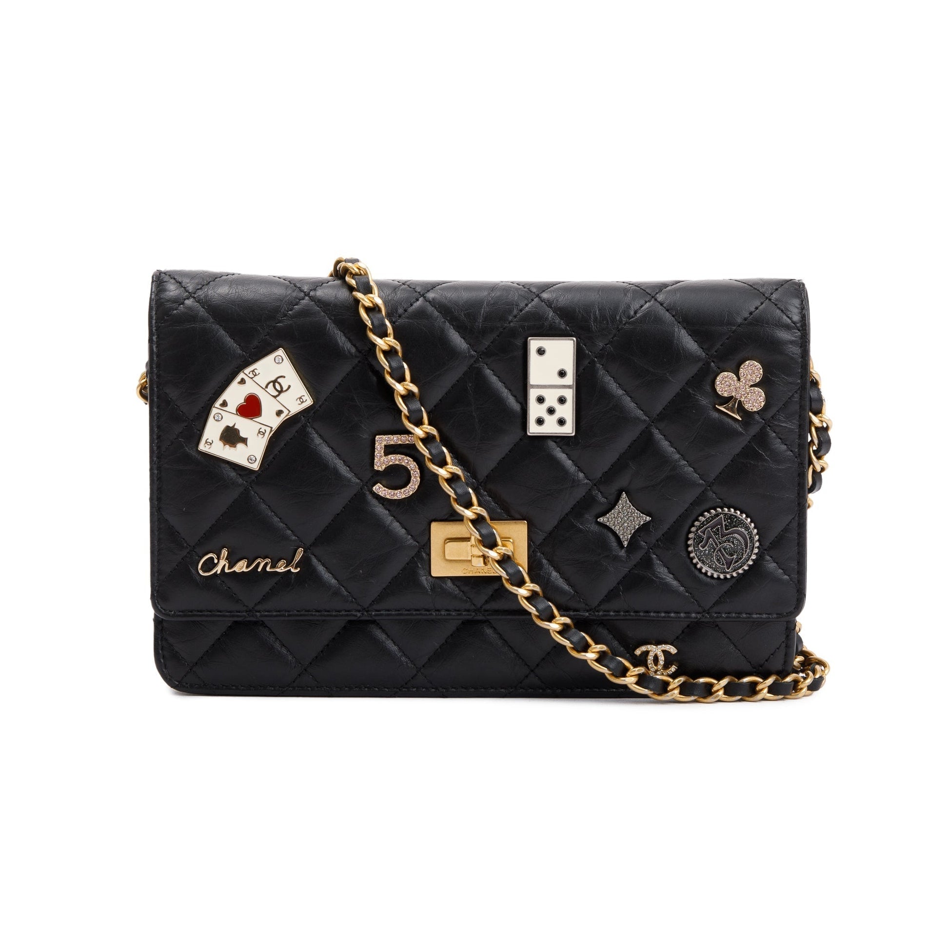Chanel Aged Lucky Charms Reissue on Leather Calfskin Black Key Chain