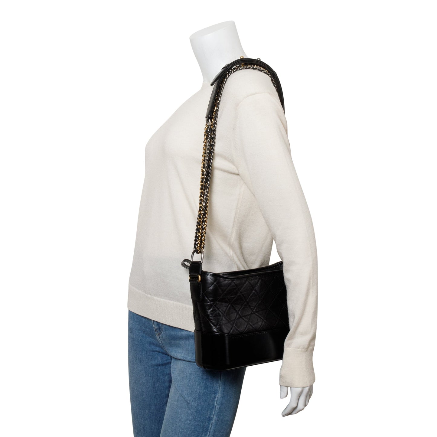 Chanel Aged Gabrielle Hobo Leather Calfskin Black Travel Bag