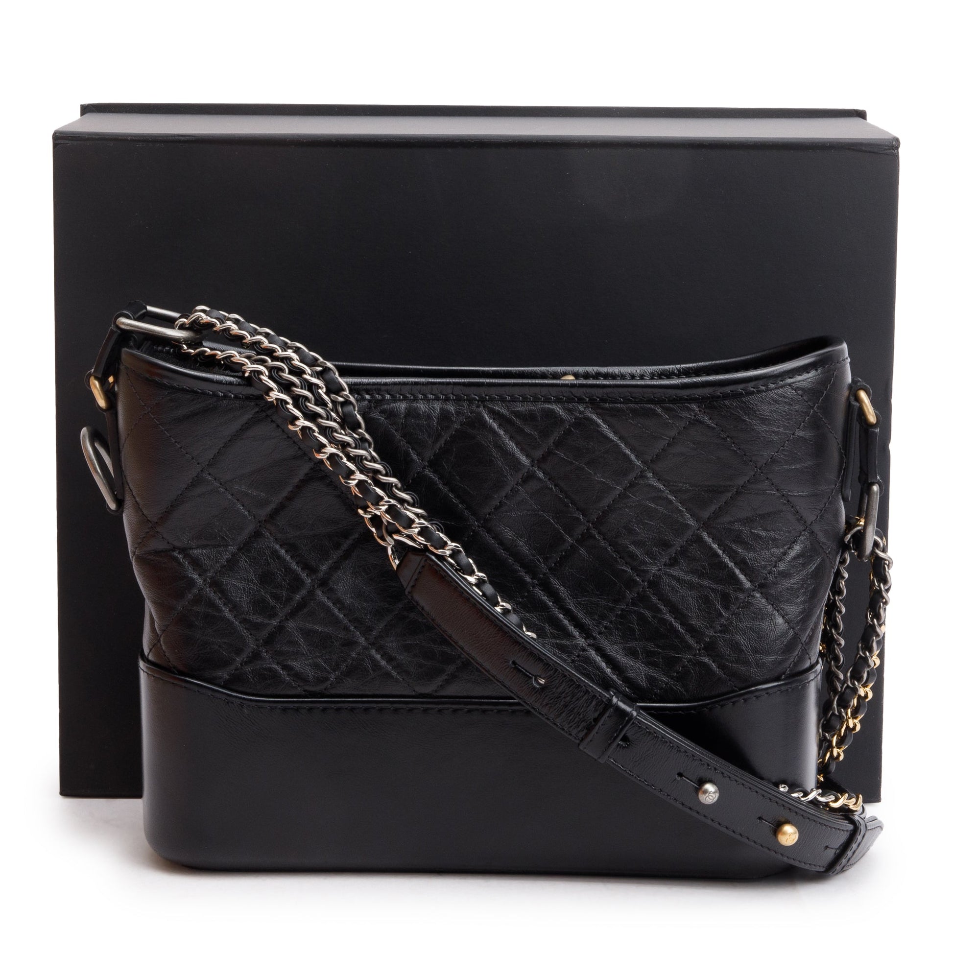 Chanel Aged Gabrielle Hobo Leather Calfskin Black Travel Bag