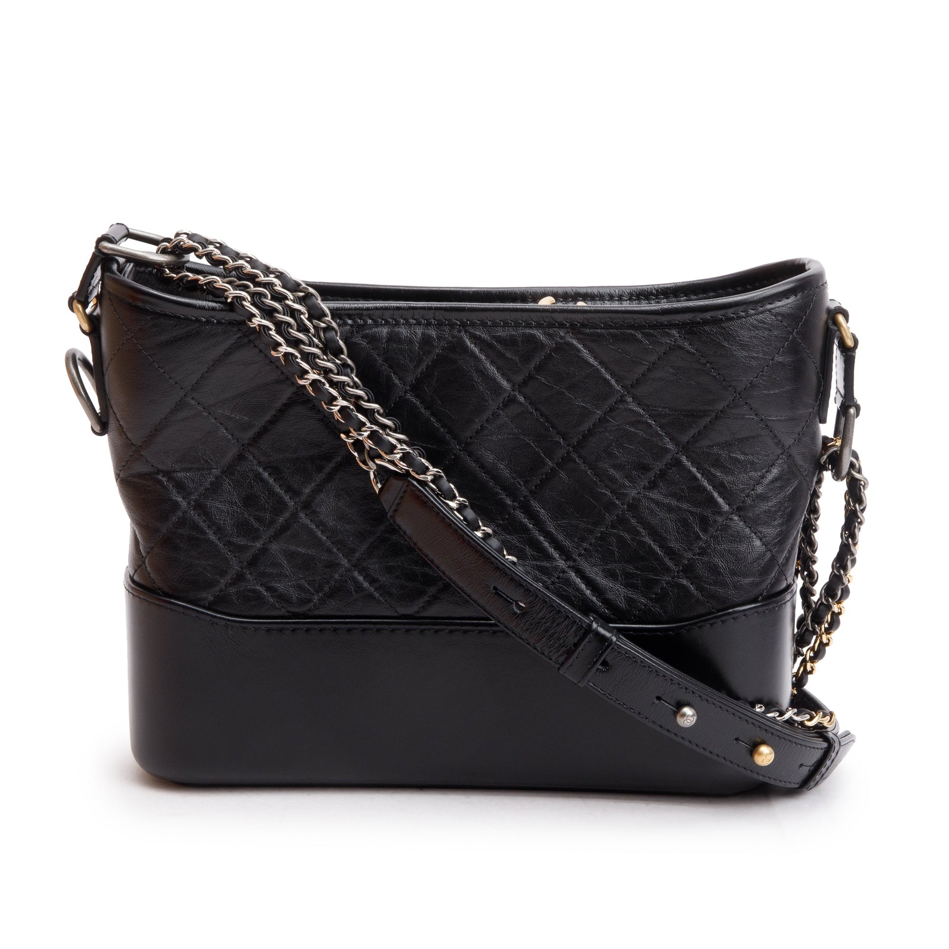 Chanel Aged Gabrielle Hobo Leather Calfskin Black Travel Bag