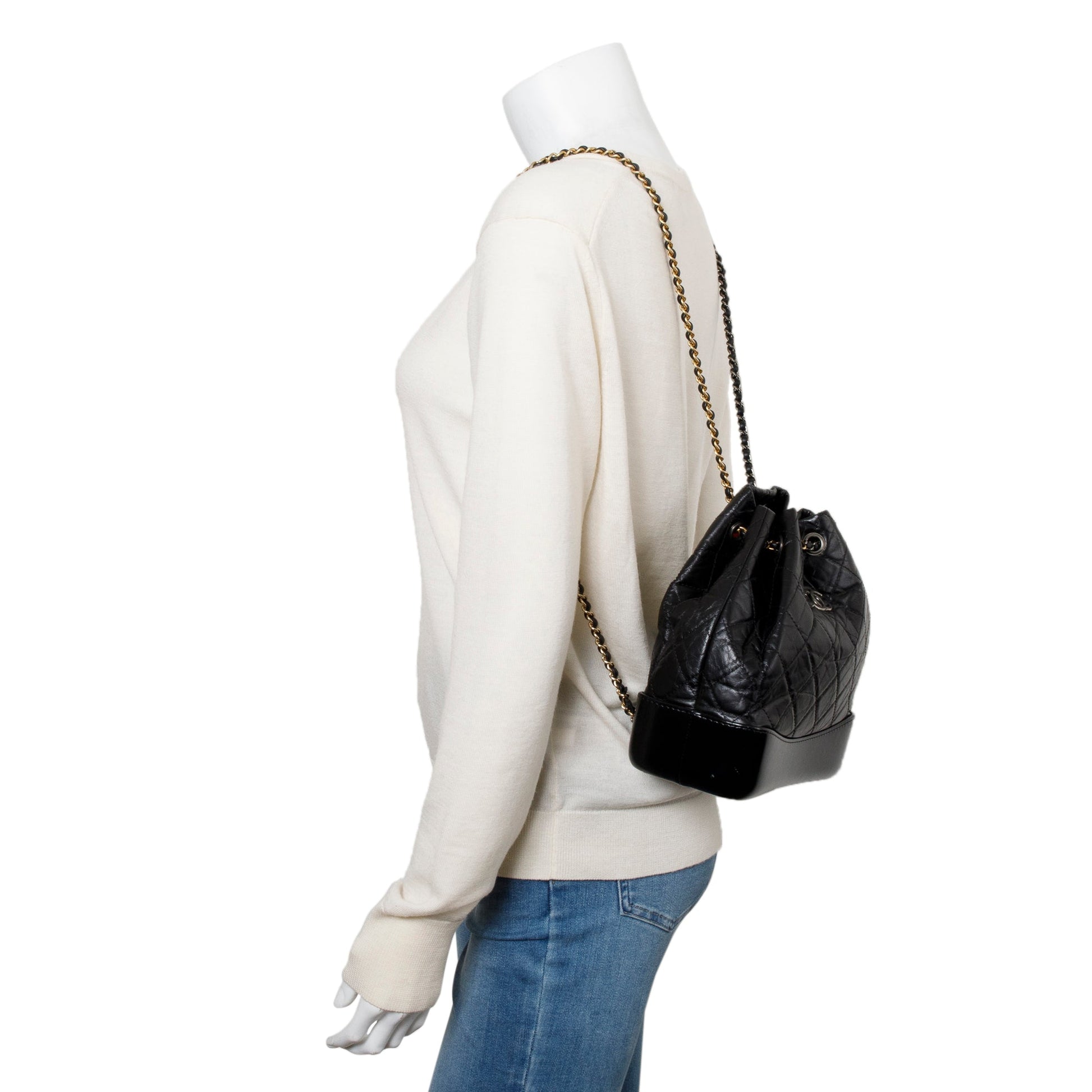 Chanel Aged Gabrielle Backpack Leather Calfskin Black Travel Bag