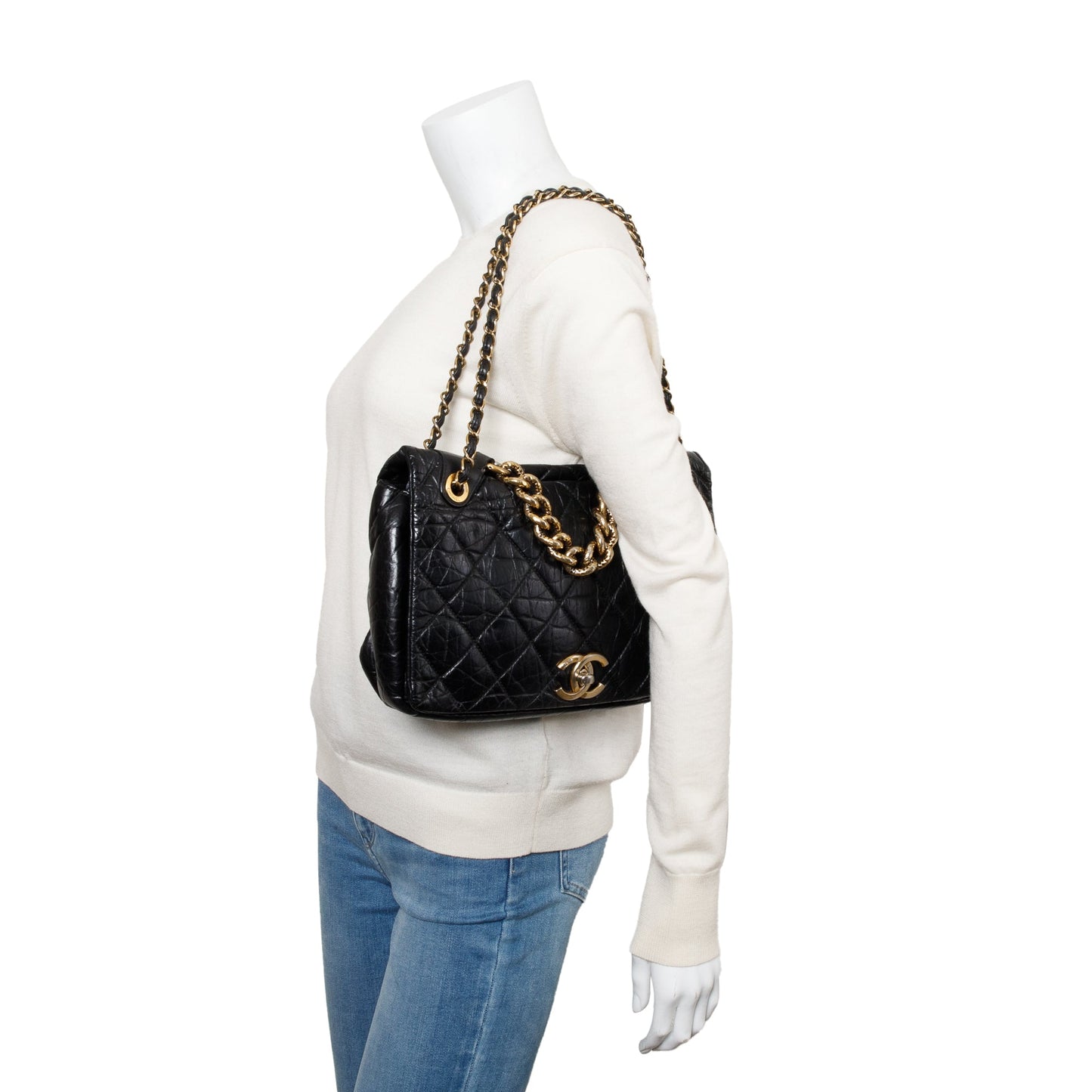 Chanel Aged Pondicherry Flap Leather Calfskin Black Travel Bag