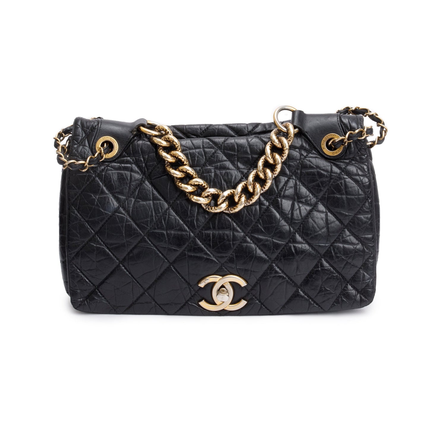 Chanel Aged Pondicherry Flap Leather Calfskin Black Travel Bag
