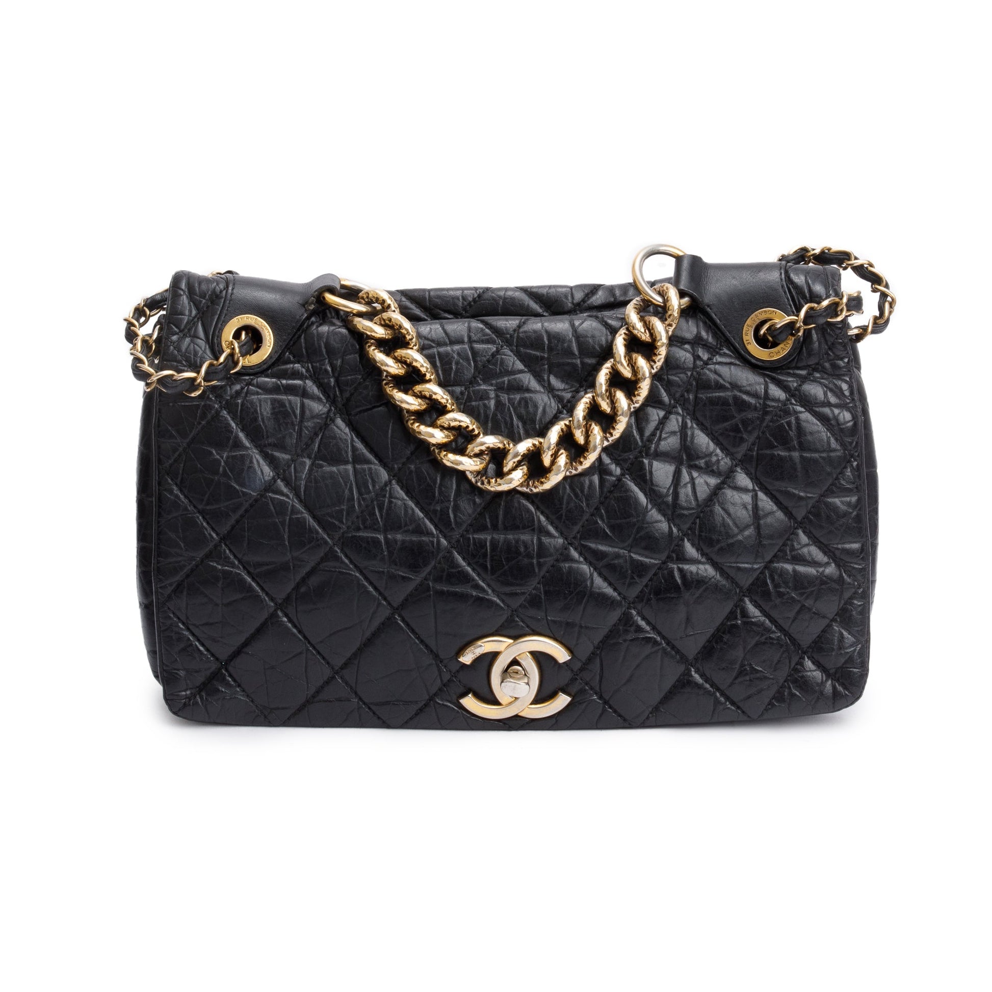 Chanel Aged Pondicherry Flap Leather Calfskin Black Travel Bag
