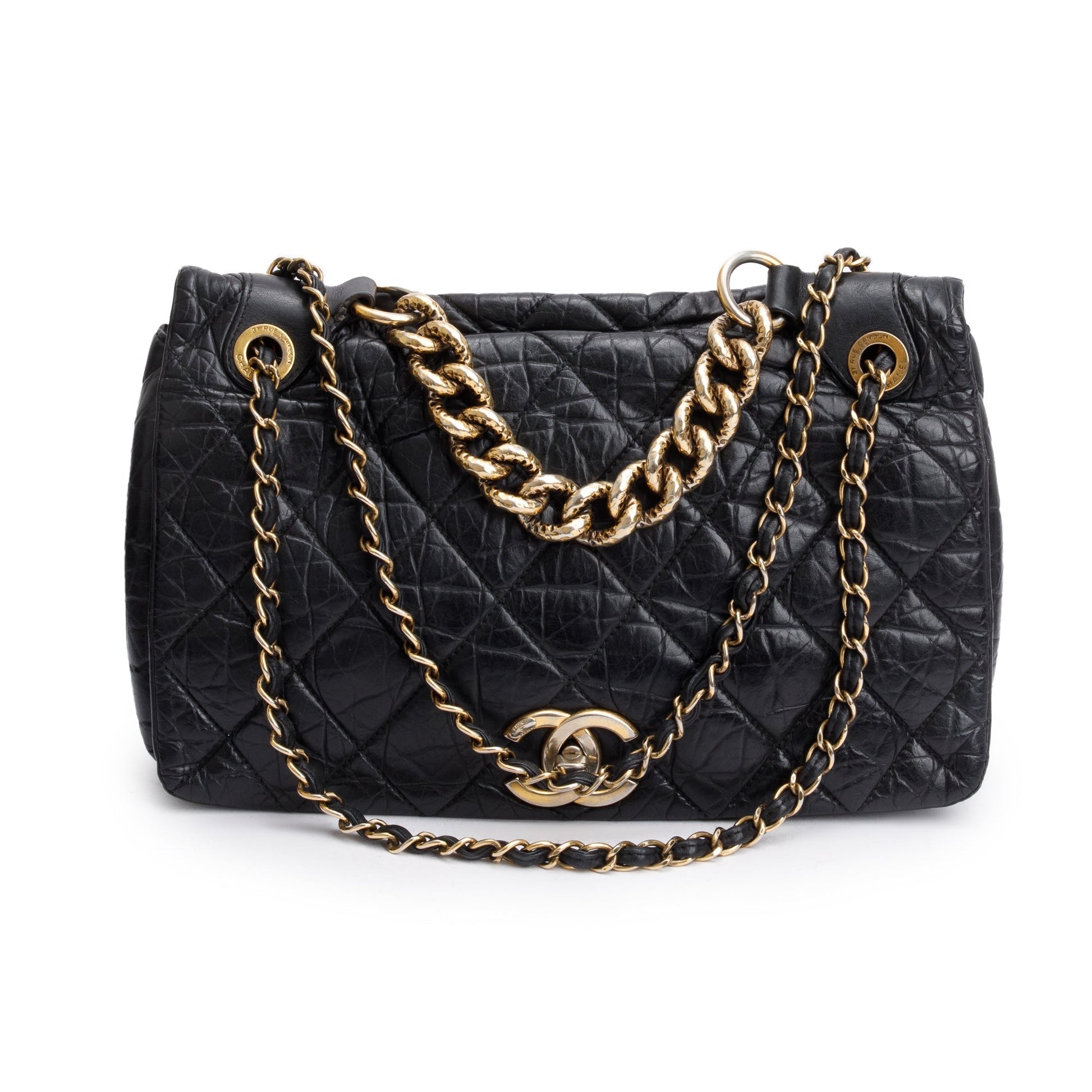 Chanel Aged Pondicherry Flap Leather Calfskin Black Travel Bag