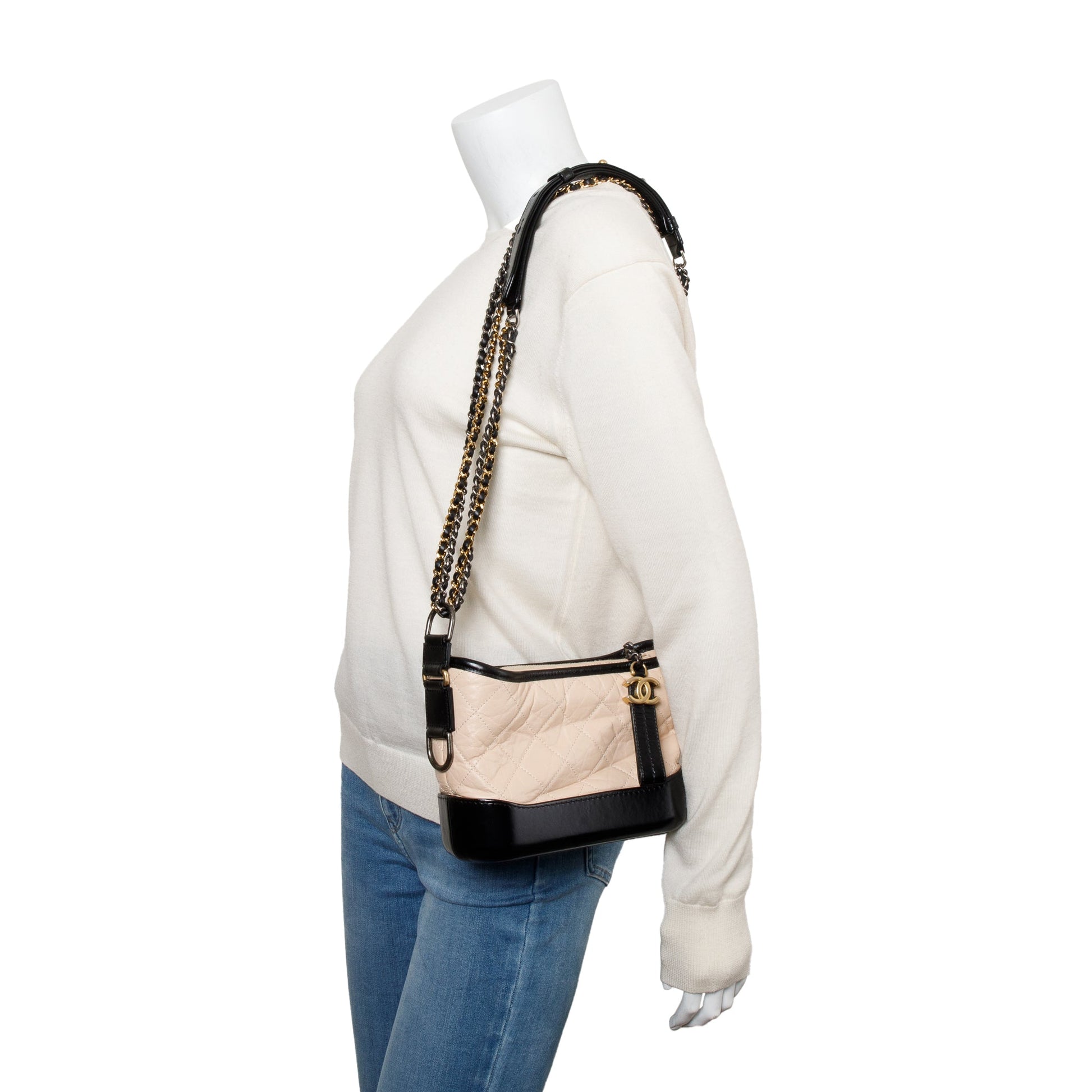 Chanel & Aged Gabrielle Hobo Leather Calfskin Black Beige Travel Bag Authenticity Card