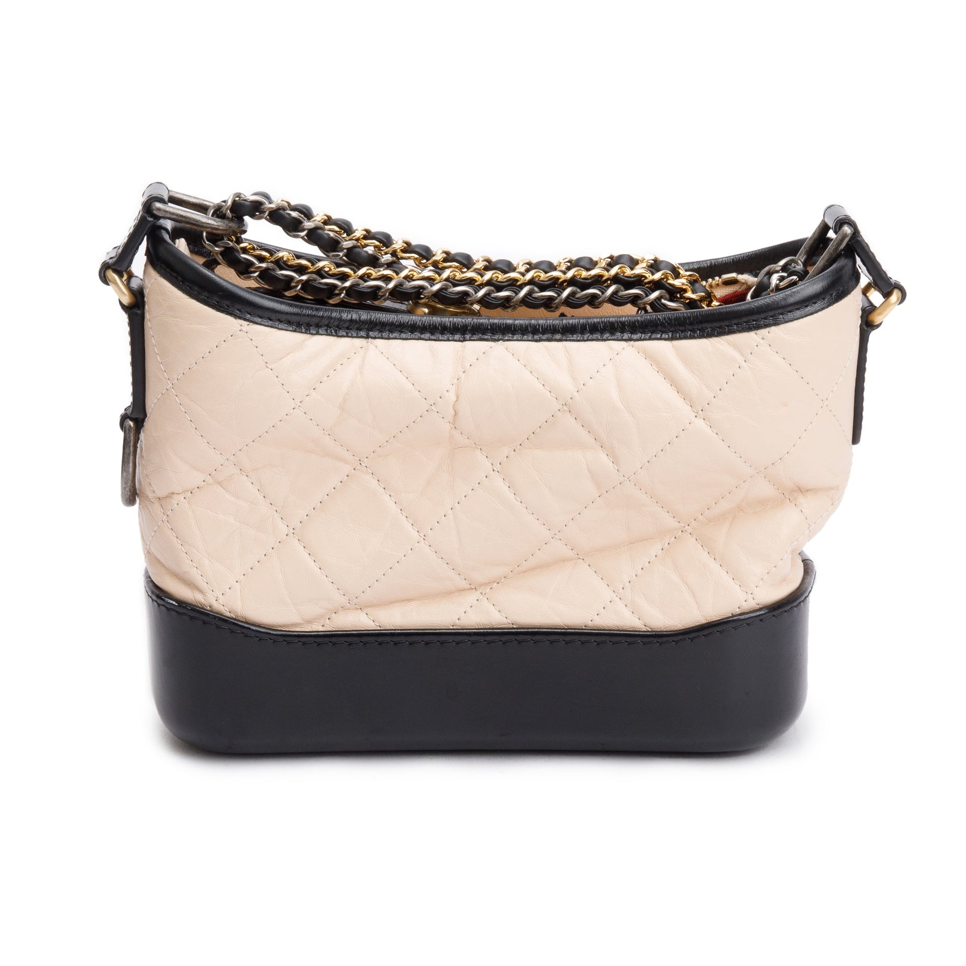 Chanel & Aged Gabrielle Hobo Leather Calfskin Black Beige Travel Bag Authenticity Card