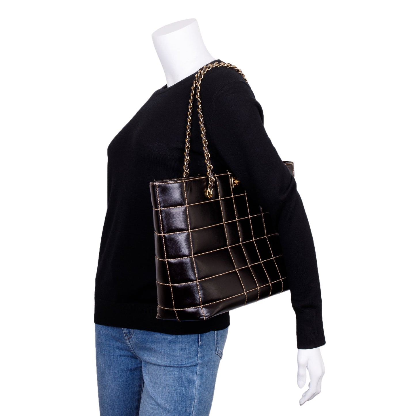 Chanel Cafskin Wild Stitch Choco Bar Leather Black Travel Bag