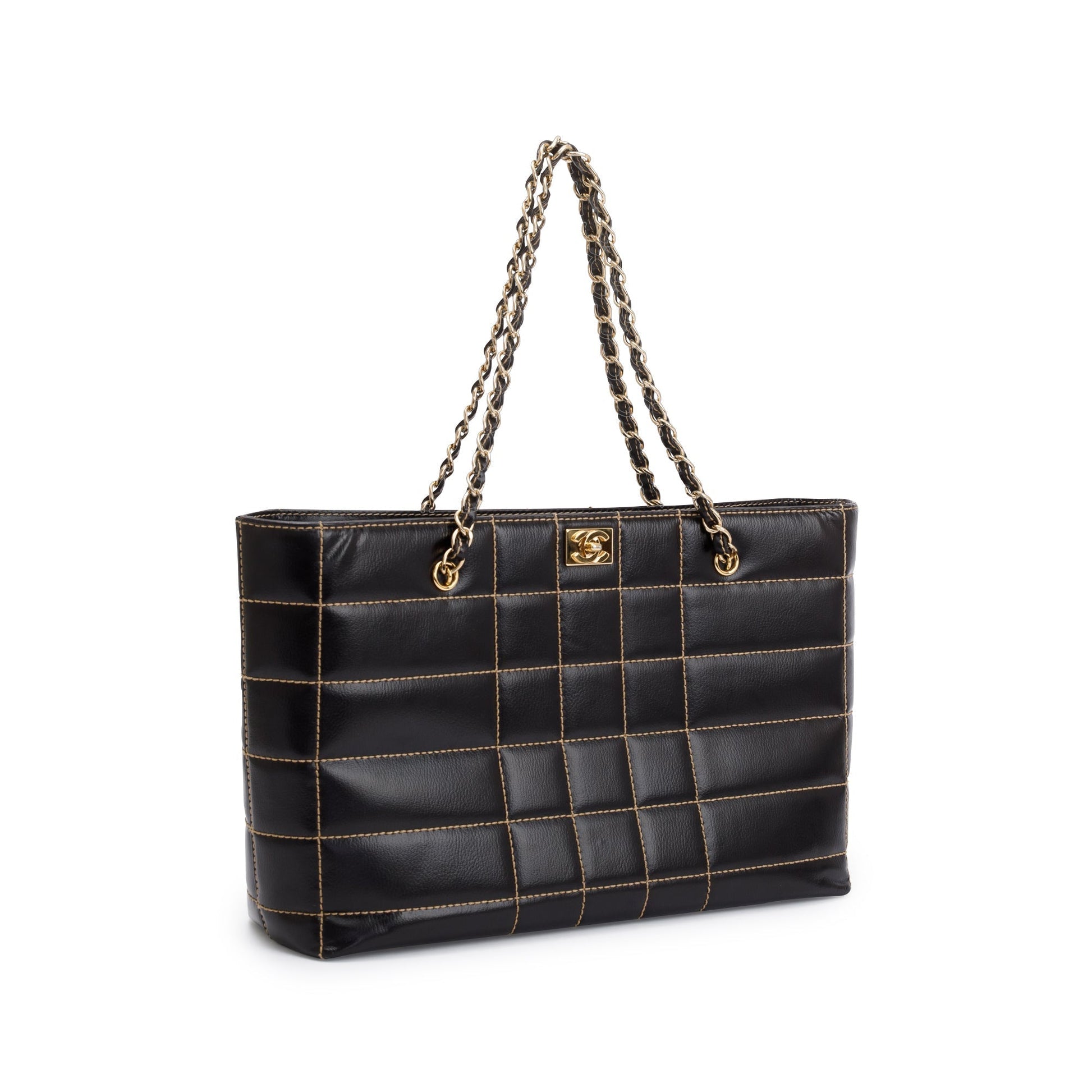 Chanel Cafskin Wild Stitch Choco Bar Leather Black Travel Bag