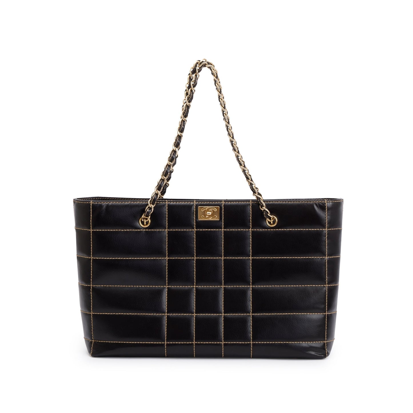 Chanel Cafskin Wild Stitch Choco Bar Leather Black Travel Bag