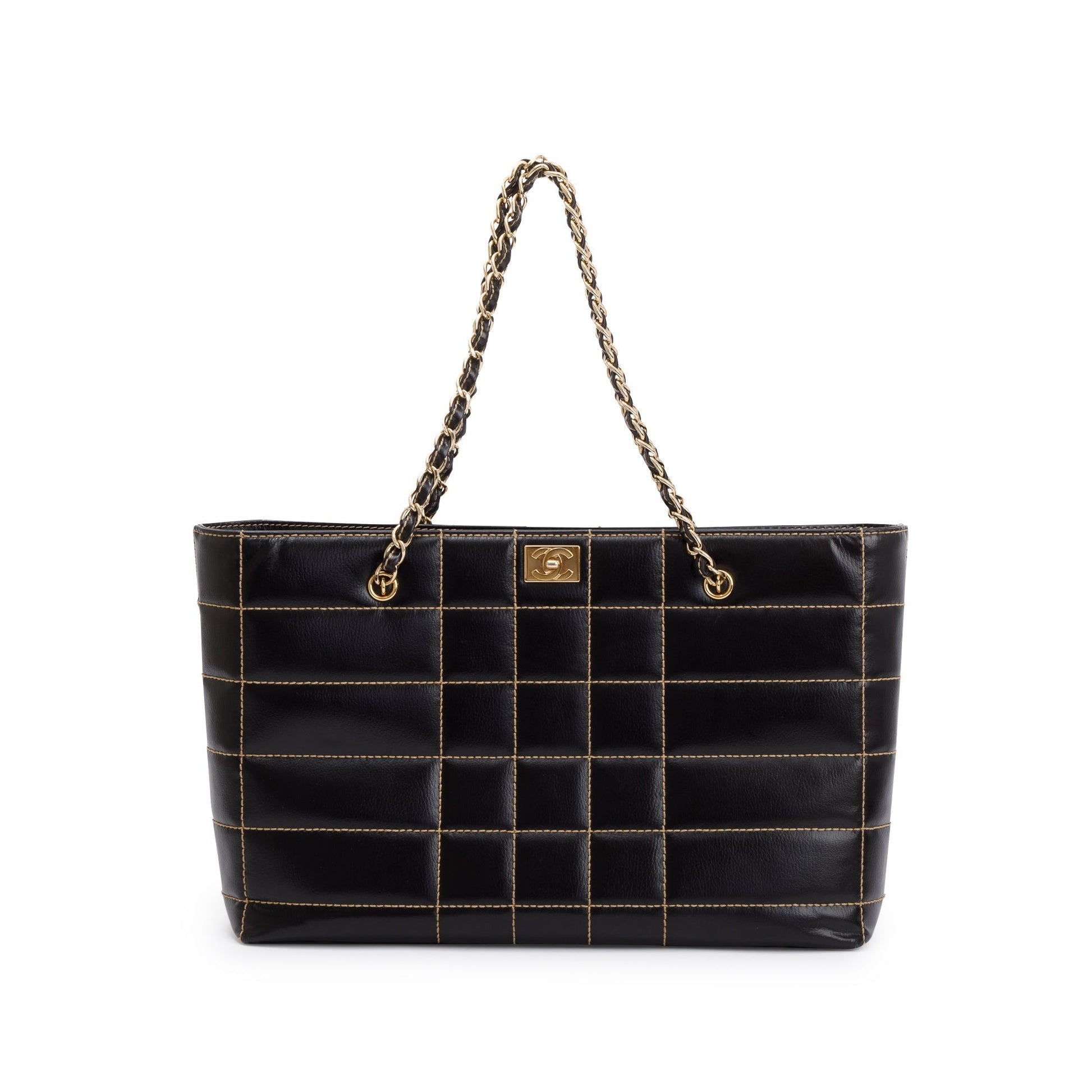 Chanel Cafskin Wild Stitch Choco Bar Leather Black Travel Bag