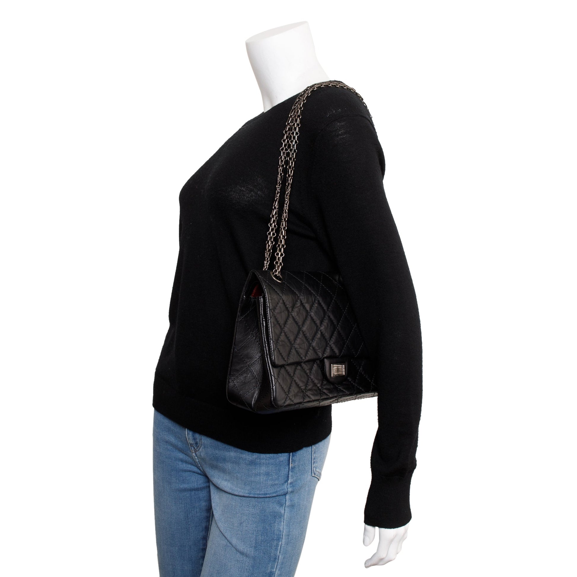 Chanel 2.55 Reissue 226 Double Flap Leather Calfskin Black Travel Bag